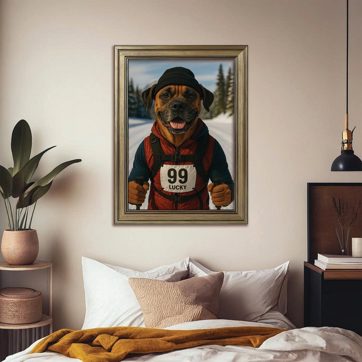 Custom Photo Cross Country Ski Dog Canvas Framed Wall Art Gift For Dog Lovers