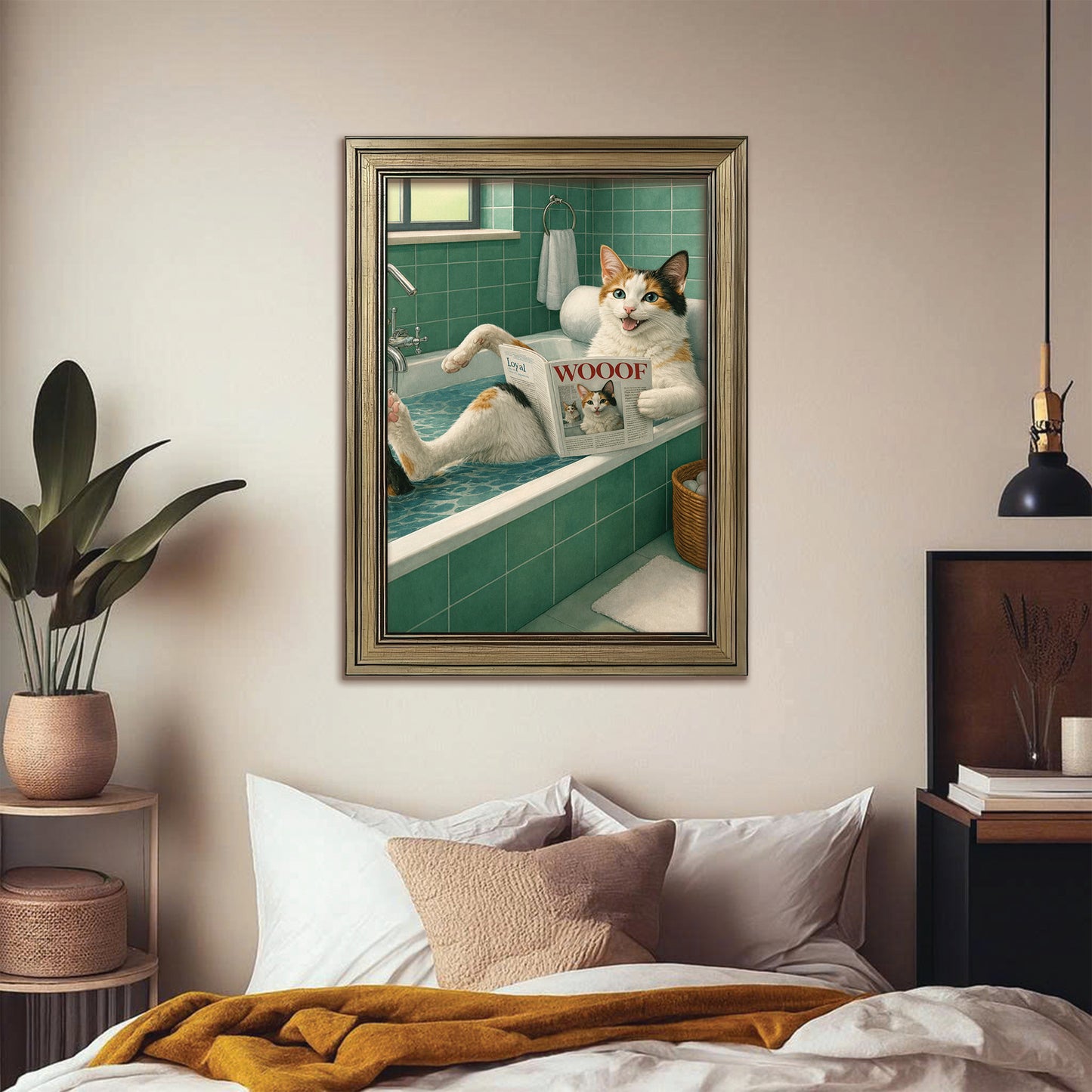 Custom Photo Cat Bathroom Style 22 Canvas Framed Wall Art Gift For Cat Lovers