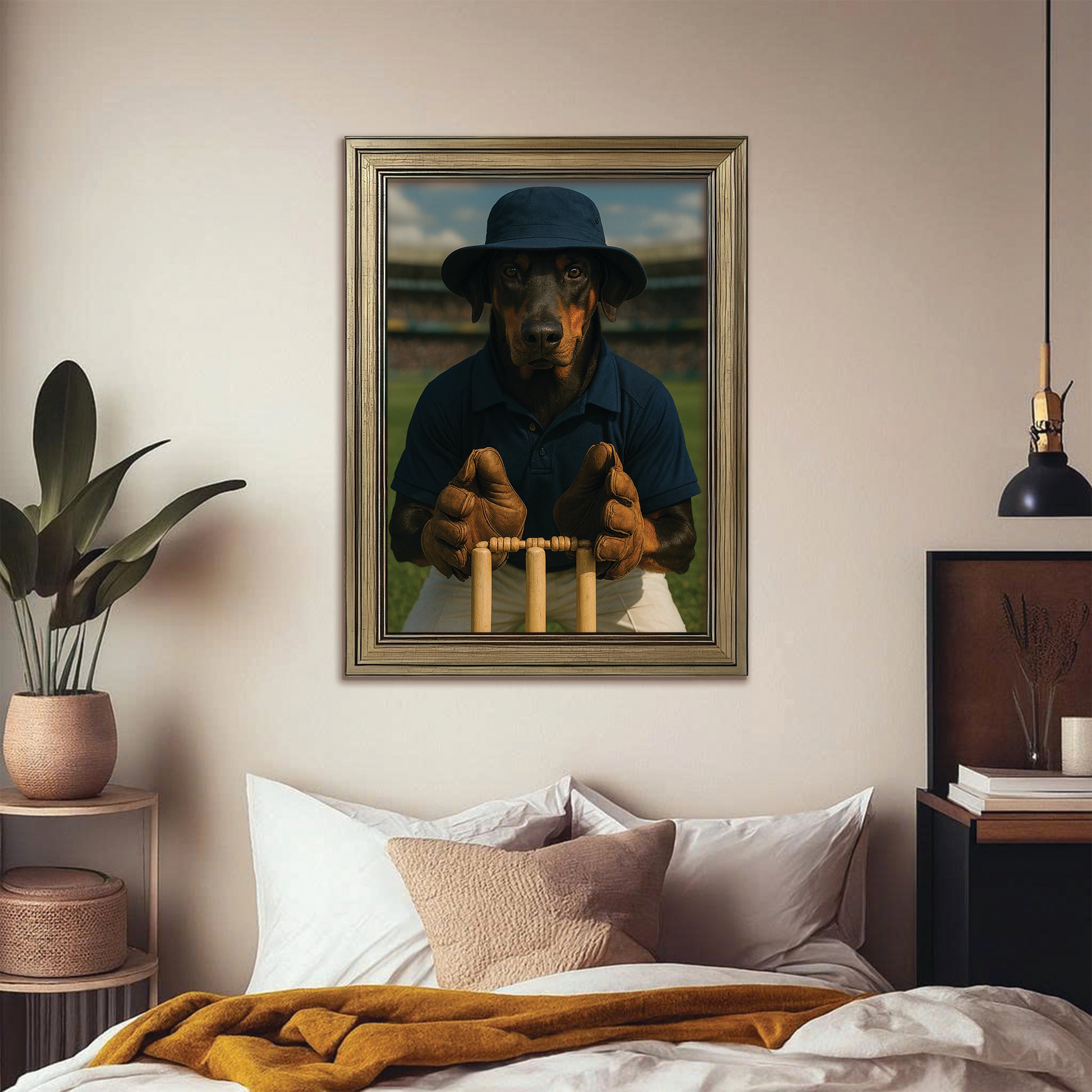 Custom Photo Cricket Player 2 Dog Canvas Framed Wall Art Gift For Dog Lovers