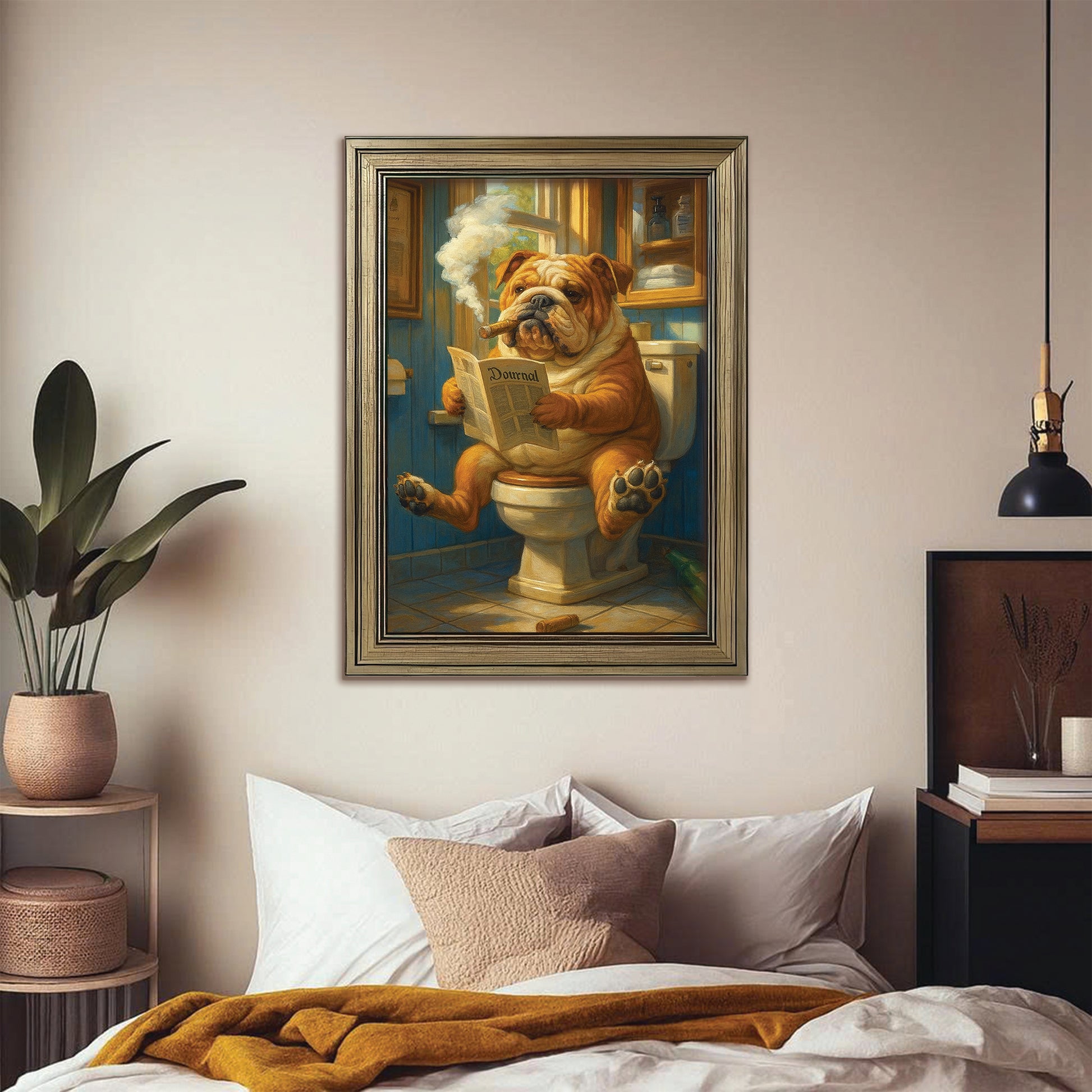 Custom Photo Dog Bathroom Style 12 Canvas Framed Wall Art Gift For Dog Lovers