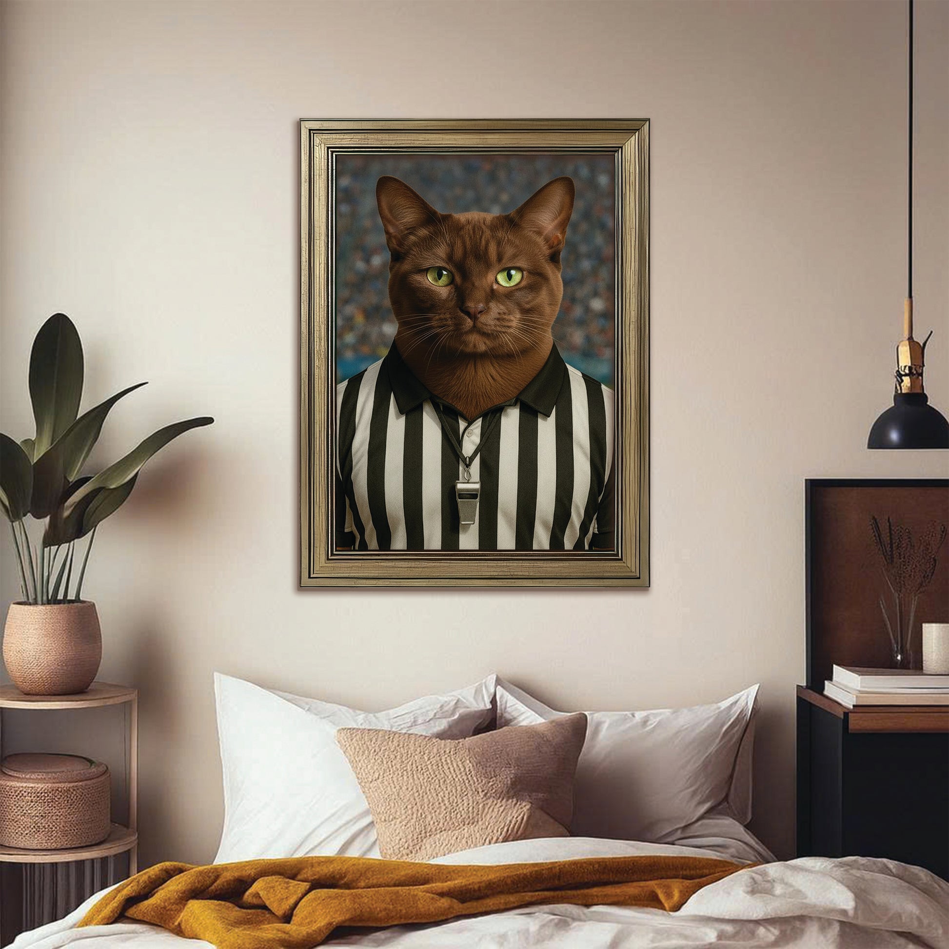 Custom Photo Referee Cat Canvas Framed Wall Art Gift For Cat Lovers