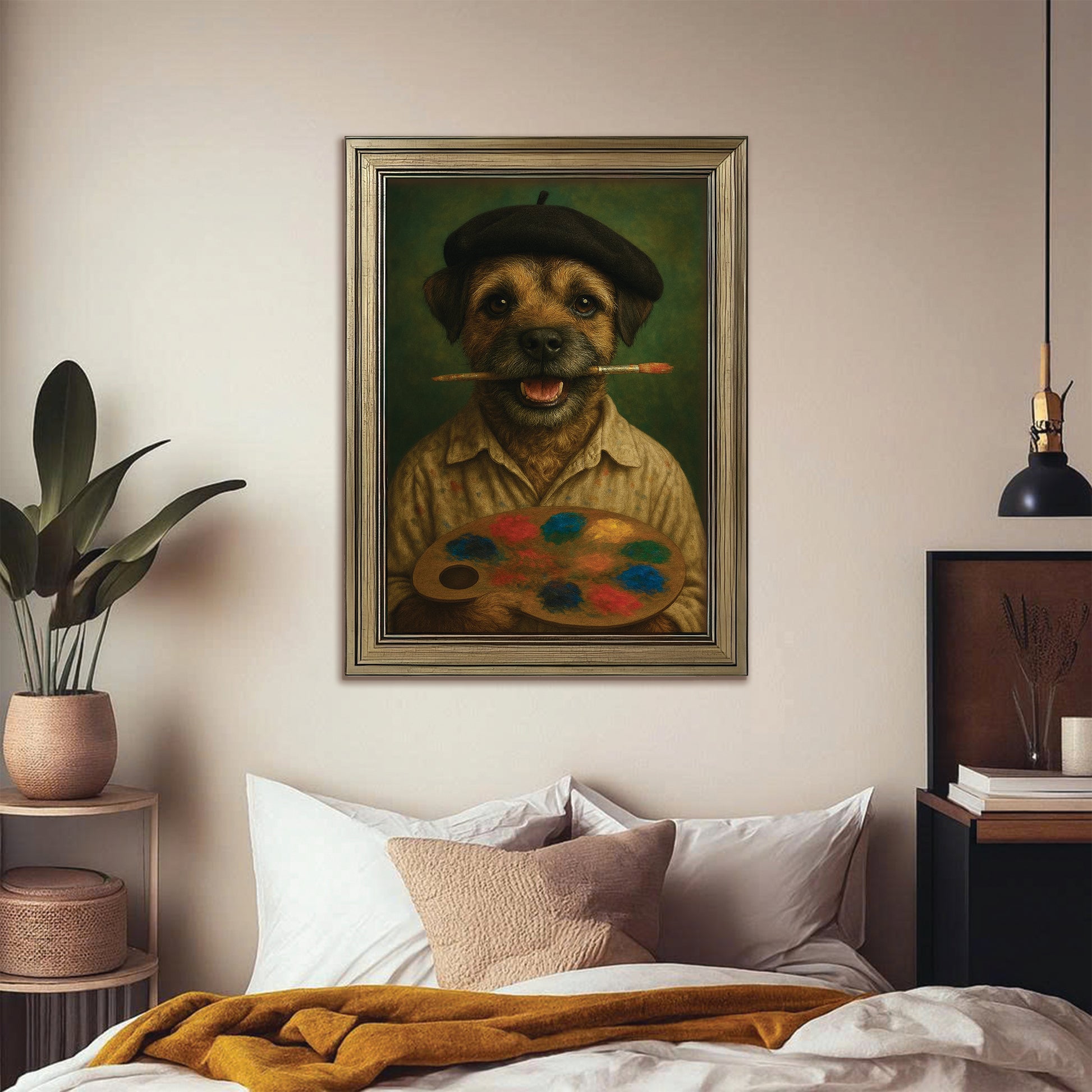 Custom Photo Artist Dog Canvas Framed Wall Art Gift For Dog Lovers