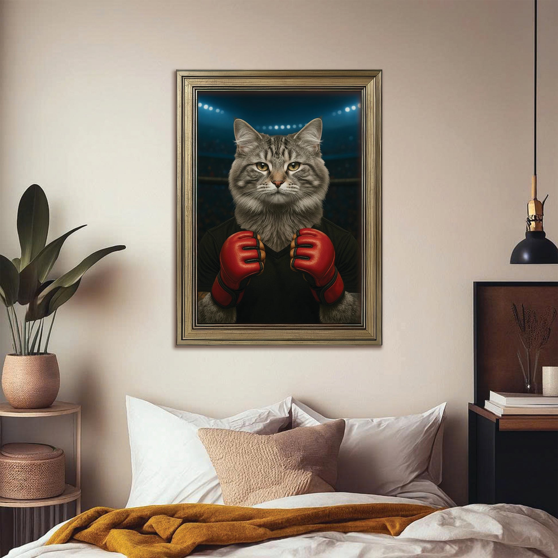 Custom Photo Mma Cat Canvas Framed Wall Art Gift For Cat Lovers