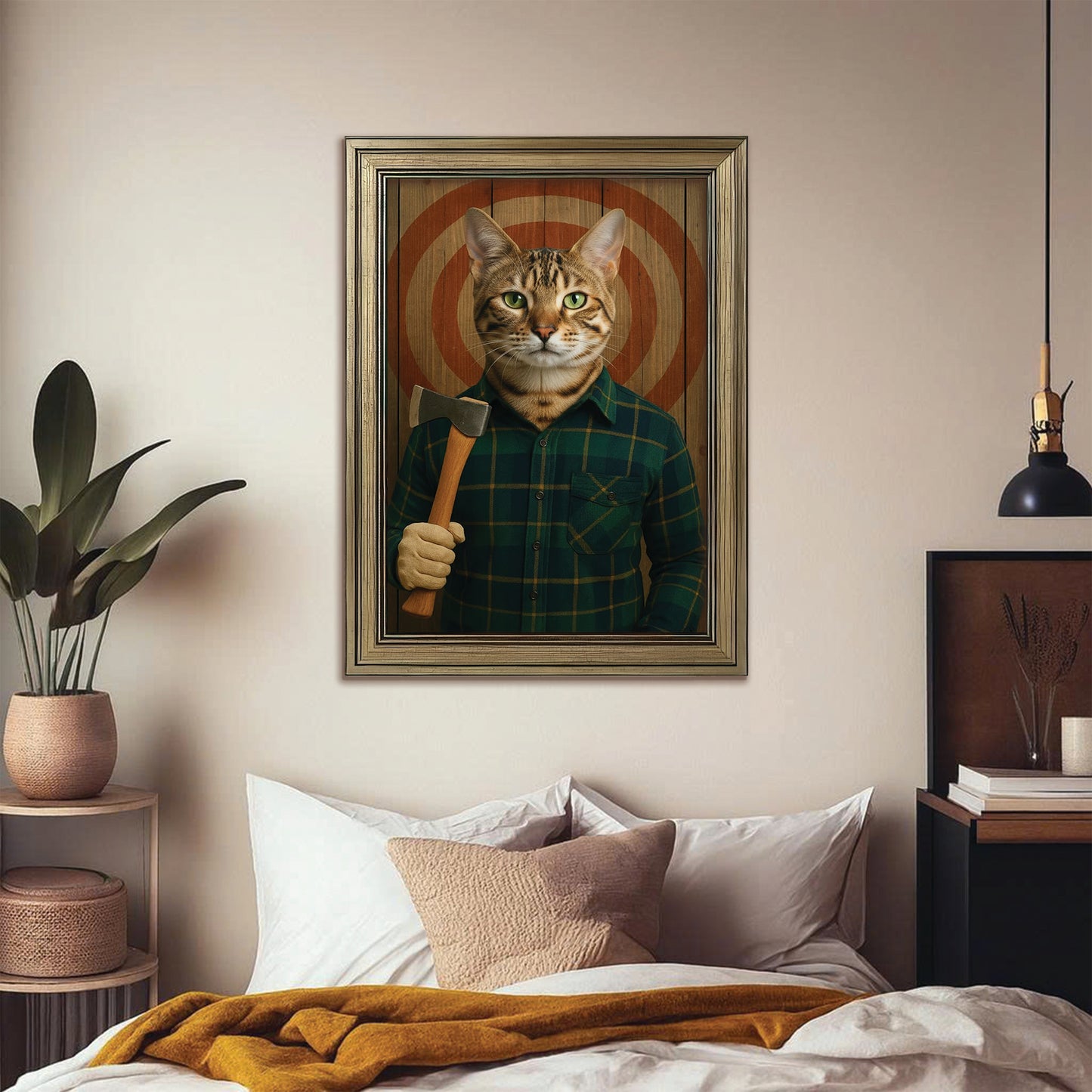 Custom Photo Axe Throw Cat Canvas Framed Wall Art Gift For Cat Lovers