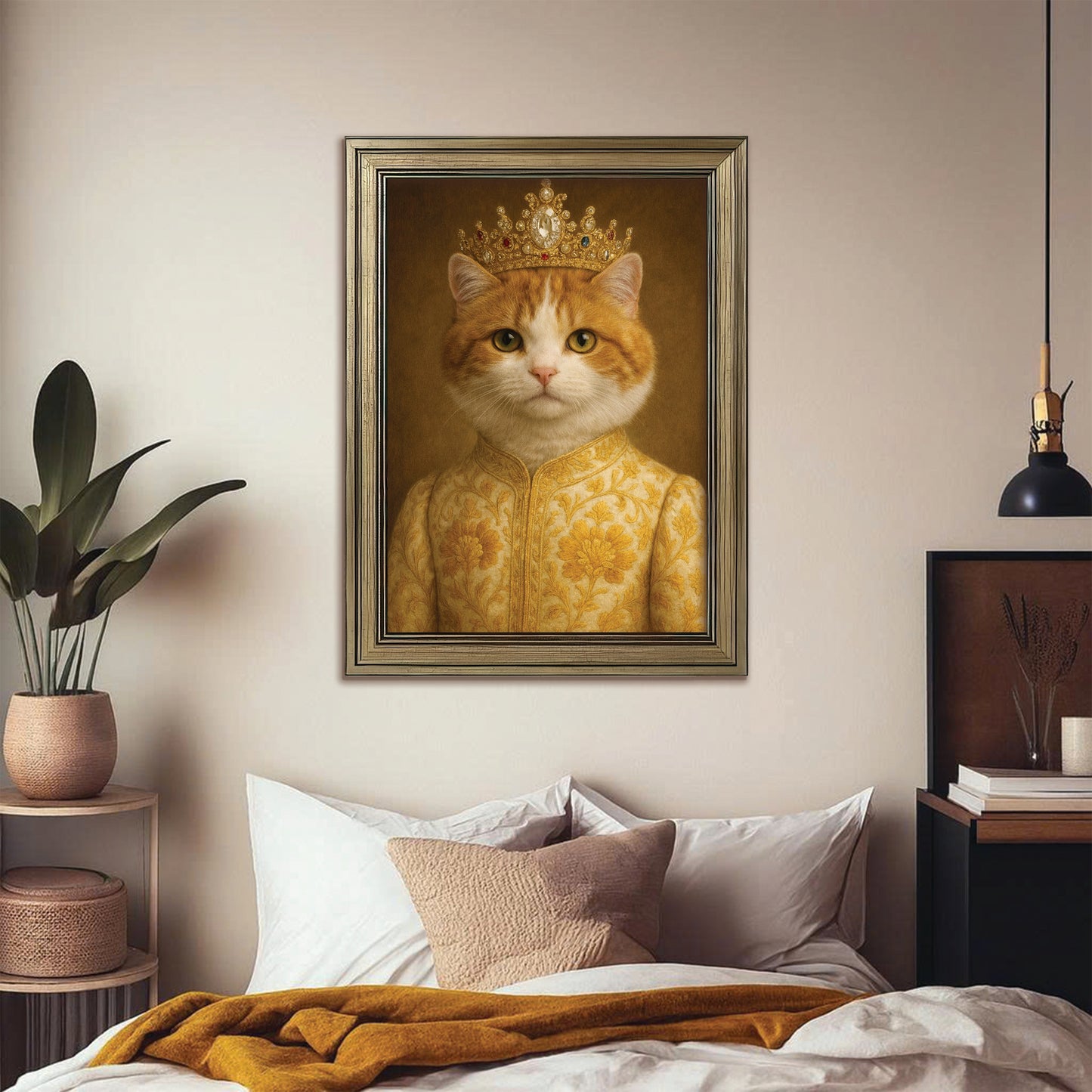 Custom Photo Cat Royal Style 09 Canvas Framed Wall Art Gift For Cat Lovers