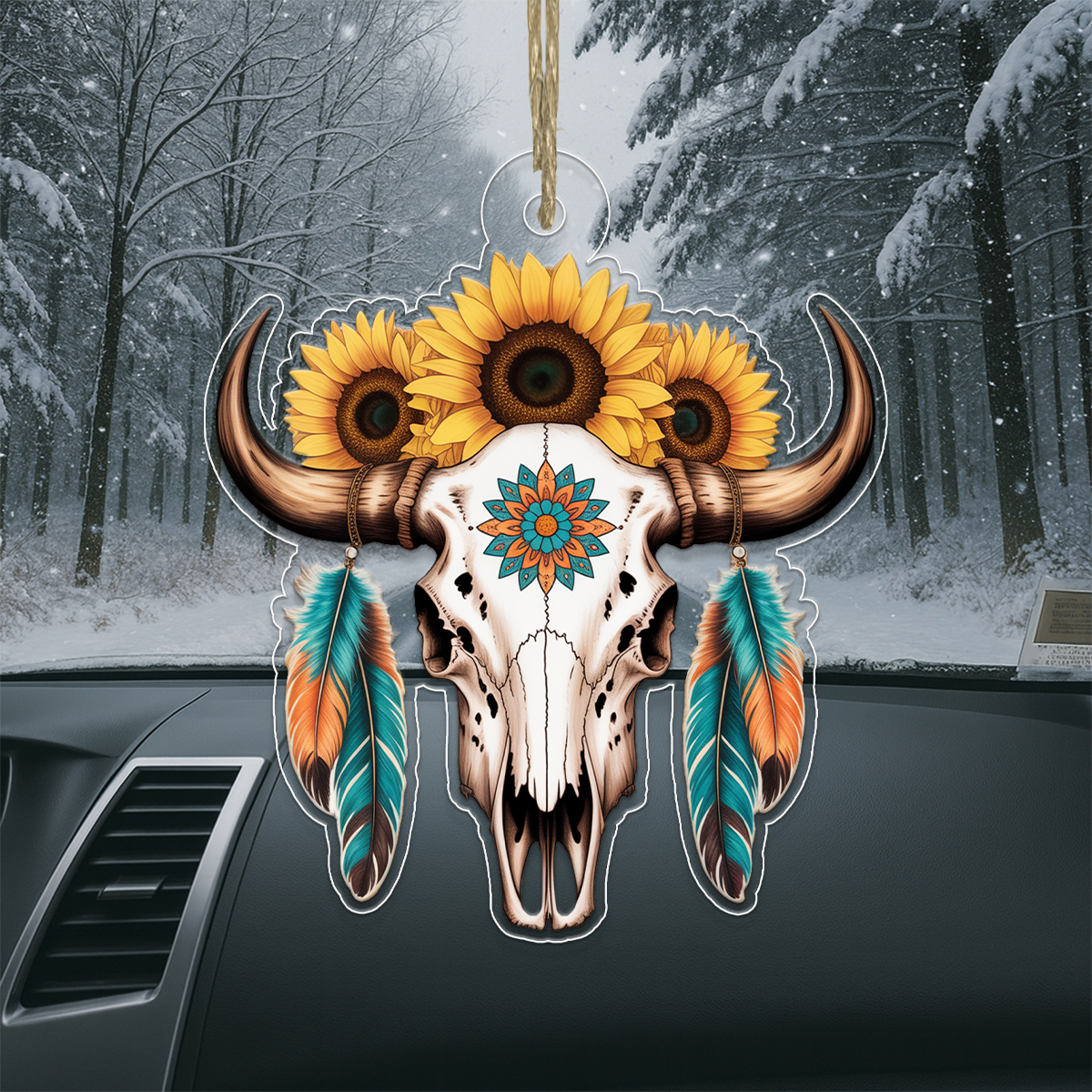 Personalized Bull Skull And Sunflower Acrylic Ornament Christmas Gift