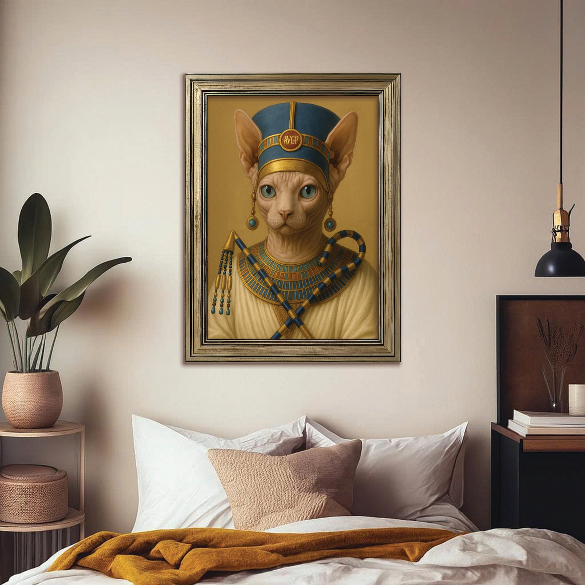 Custom Photo Egyptian Queen Cat Canvas Framed Wall Art Gift For Cat Lover