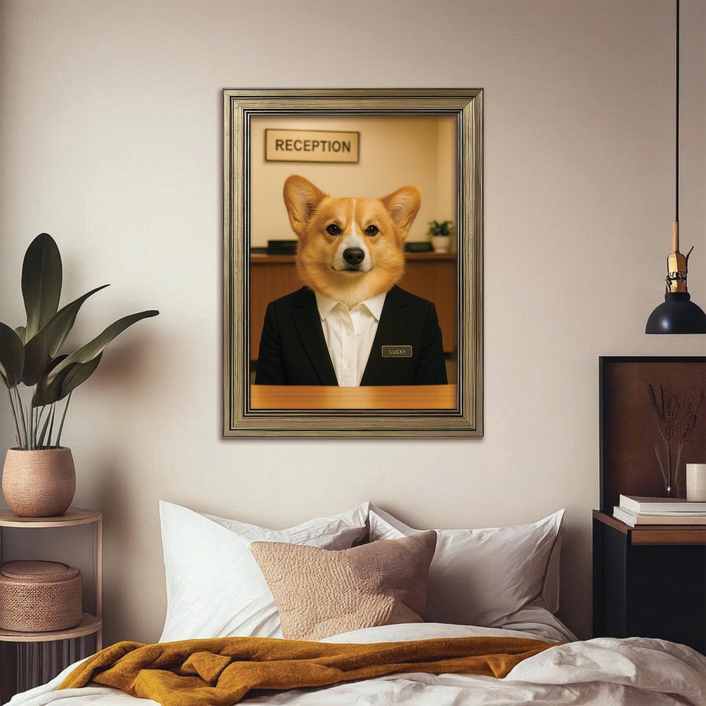 Custom Photo Receptionist Dog Canvas Framed Wall Art Gift For Dog Lovers