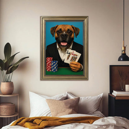 Custom Photo Poker Player Dog Canvas Framed Wall Art Gift For Dog Lovers