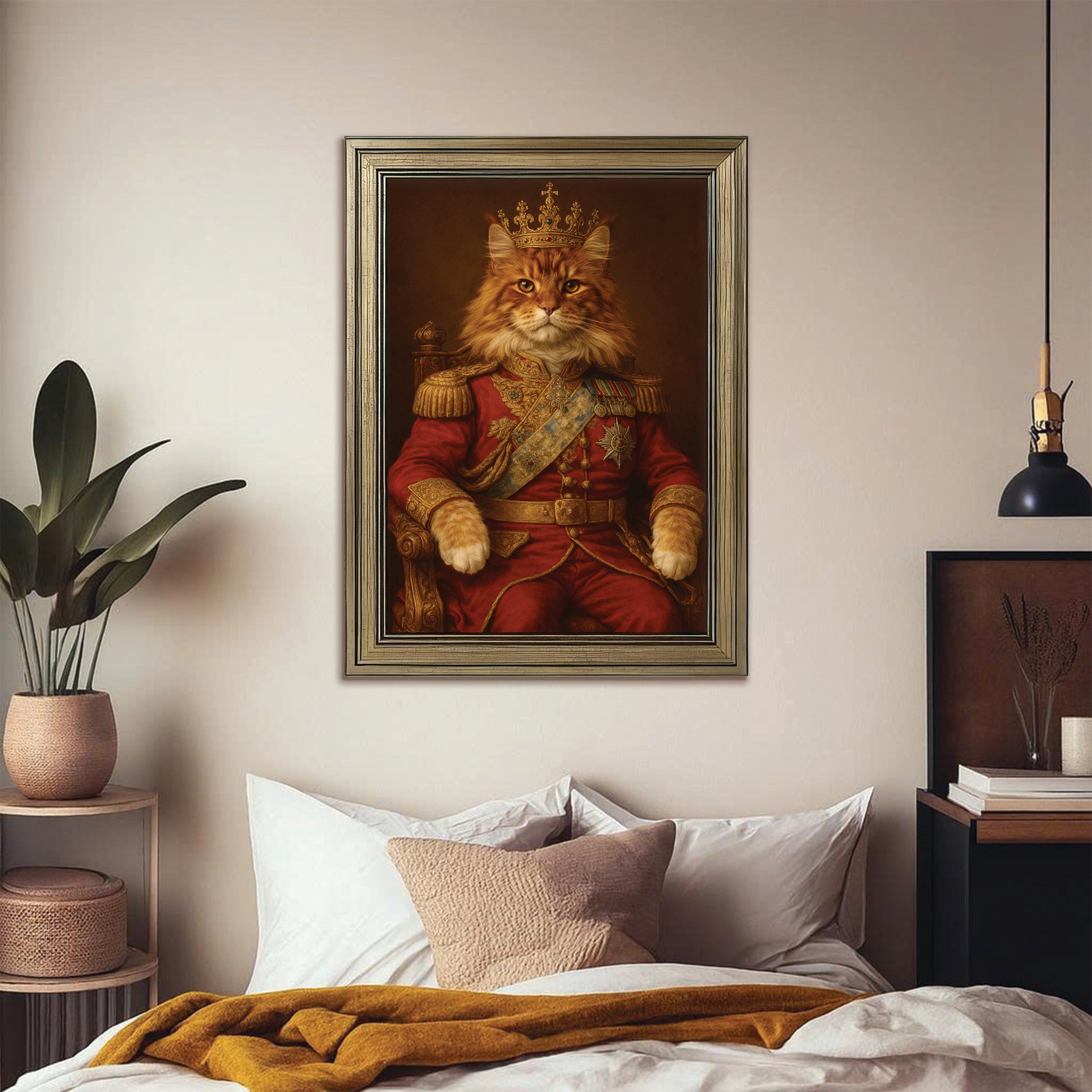 Custom Photo King Cat With Crown Royal Canvas Framed Wall Art Gift For Cat Lovers