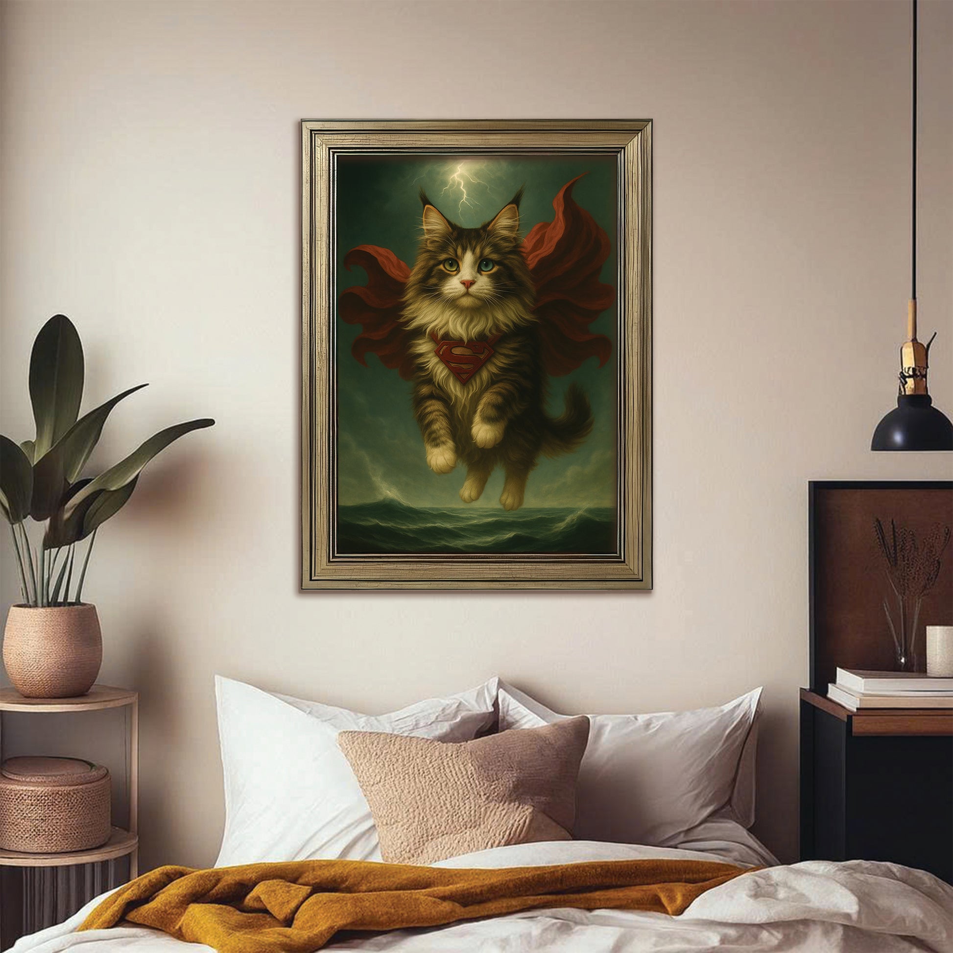 Custom Photo Cat Hero Canvas Framed Wall Art