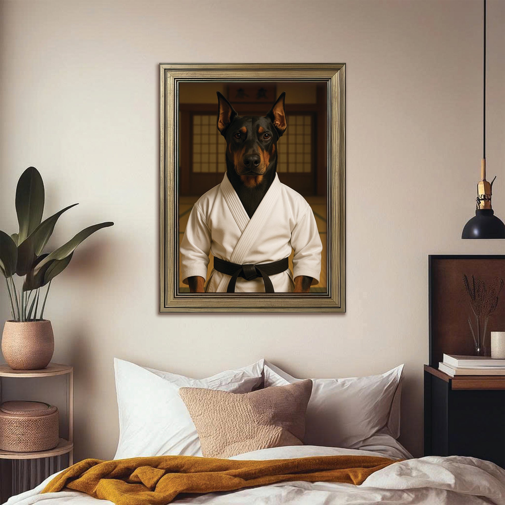 Custom Photo Karate Dog Canvas Framed Wall Art Gift For Dog Lovers