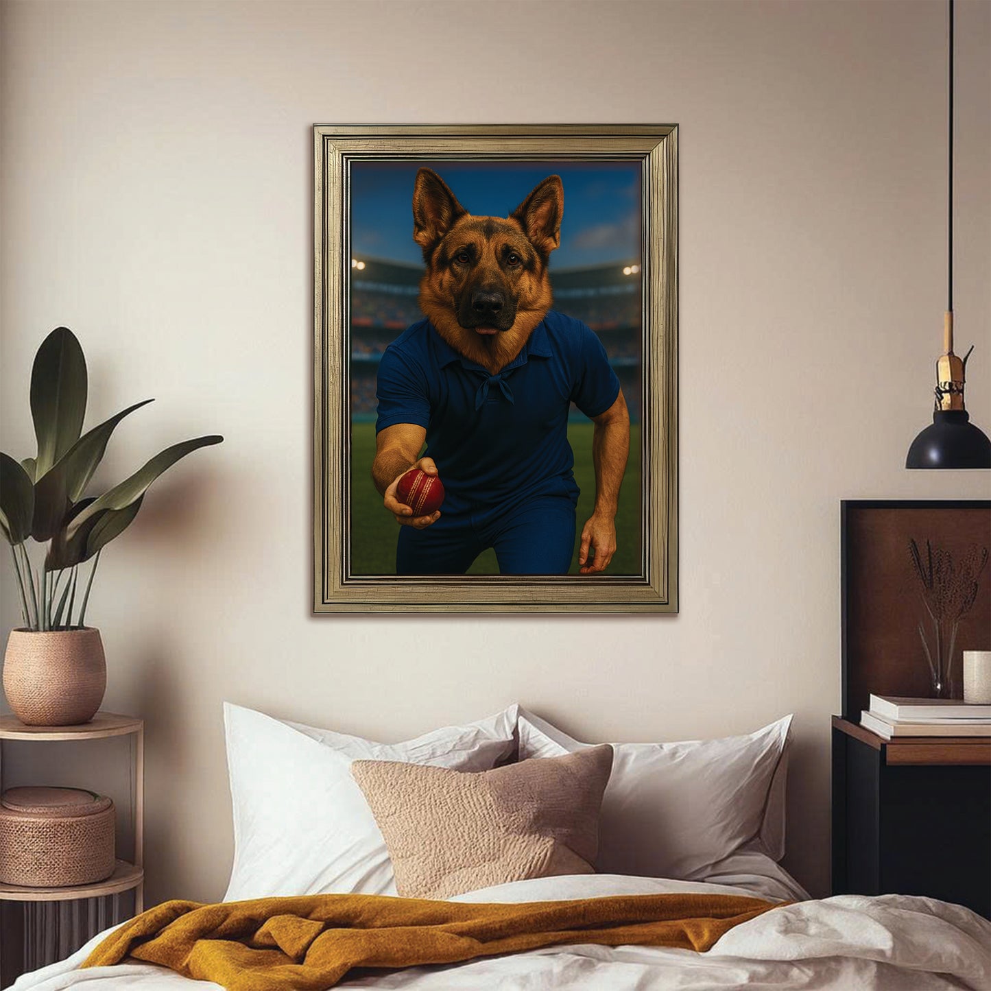 Custom Photo Bowler Dog Canvas Framed Wall Art Gift For Dog Lovers