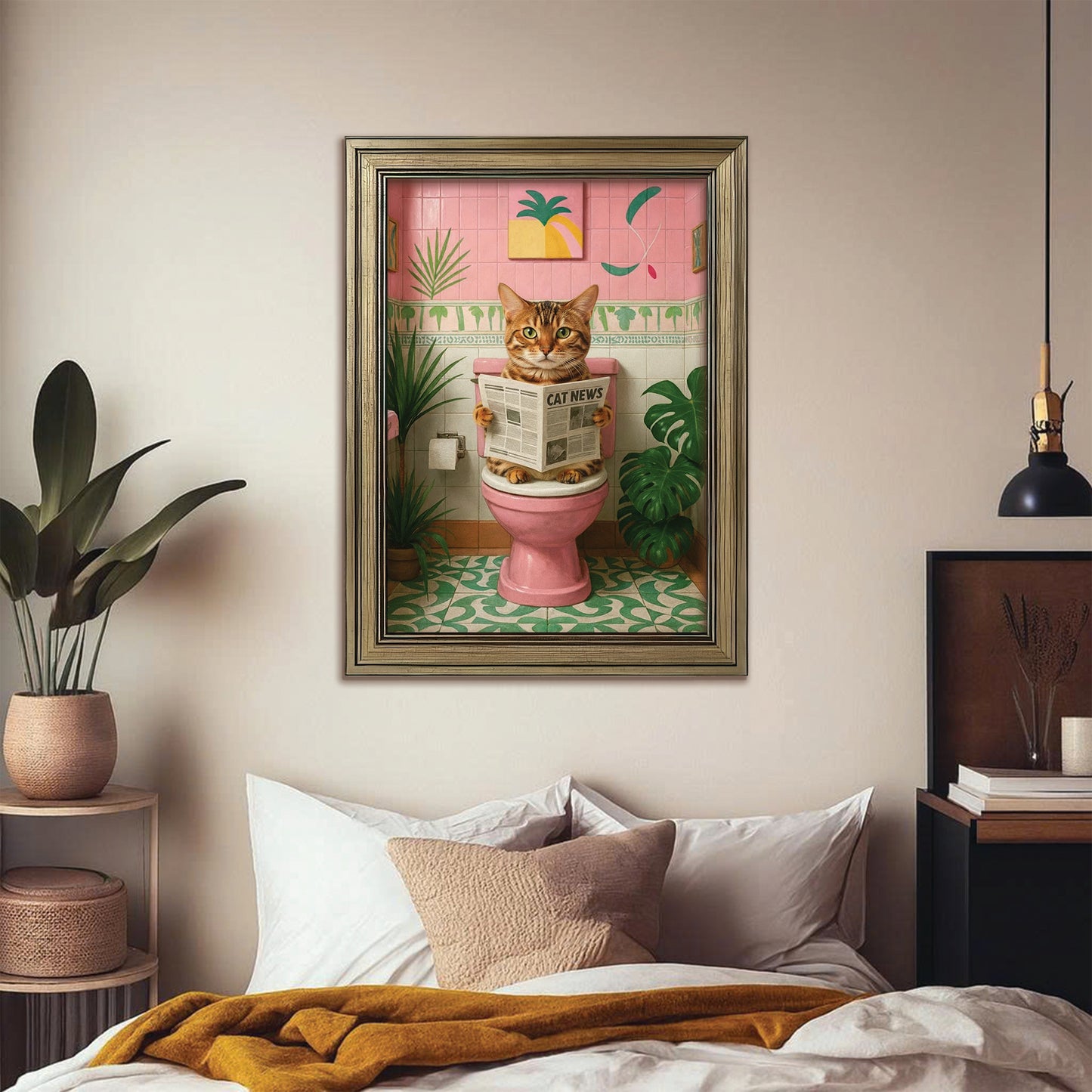 Custom Photo Cat Bathroom Style 10 Canvas Framed Wall Art Gift For Cat Lovers