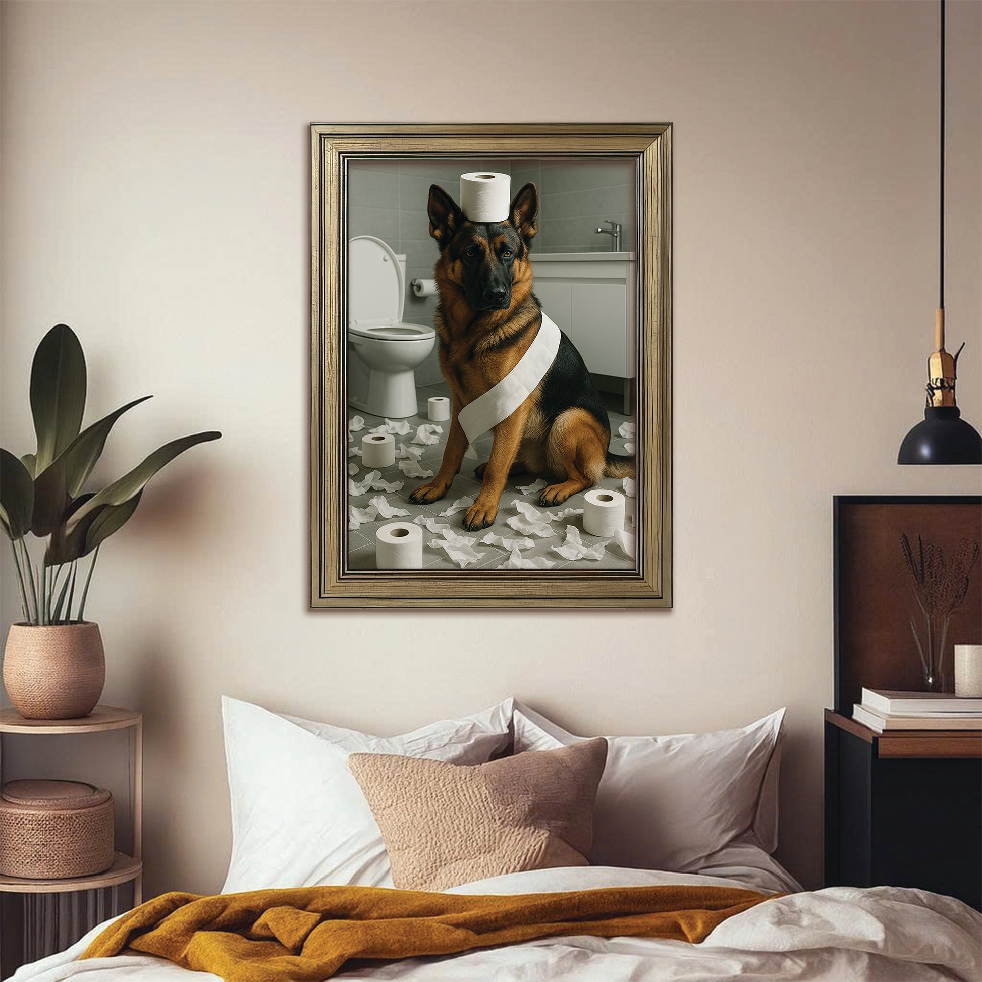 Custom Photo Dog Bathroom Style 19 Canvas Framed Wall Art Gift For Dog Lovers