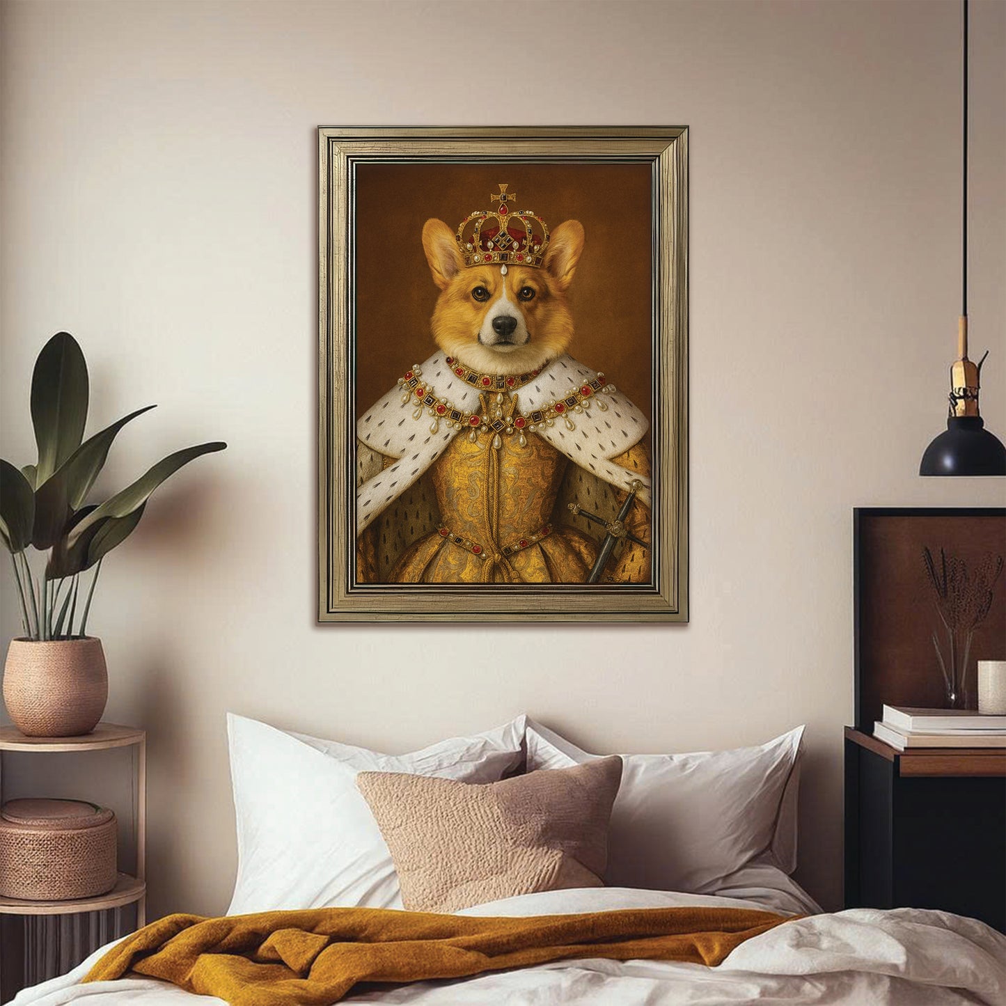 Custom Photo Crowned Queen Dog Canvas Framed Wall Art Gift For Dog Lovers