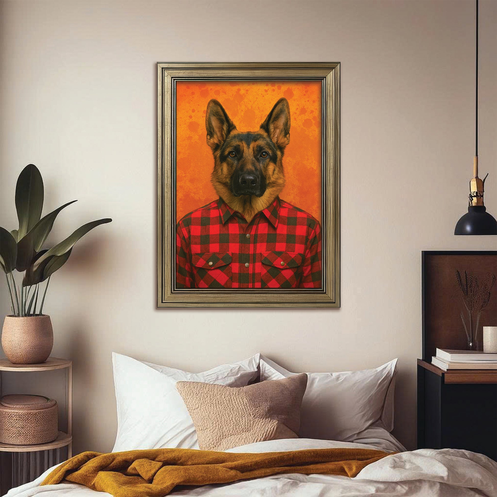 Custom Photo Dog In Red Shirt Canvas Framed Wall Art Gift For Dog Lovers