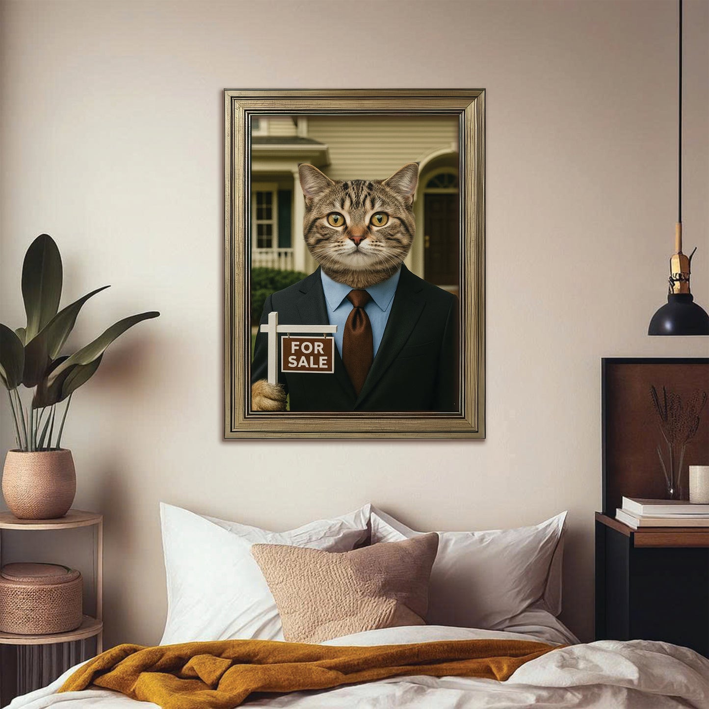 Custom Photo Realtor Cat Canvas Framed Wall Art Gift For Cat Lovers