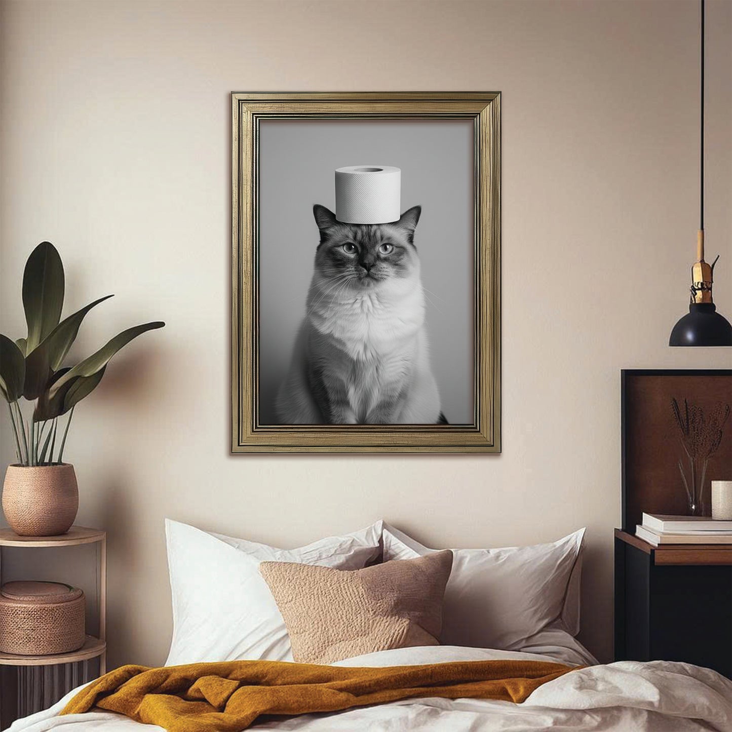 Custom Photo Cat Bathroom Style 11 Canvas Framed Wall Art Gift For Cat Lovers