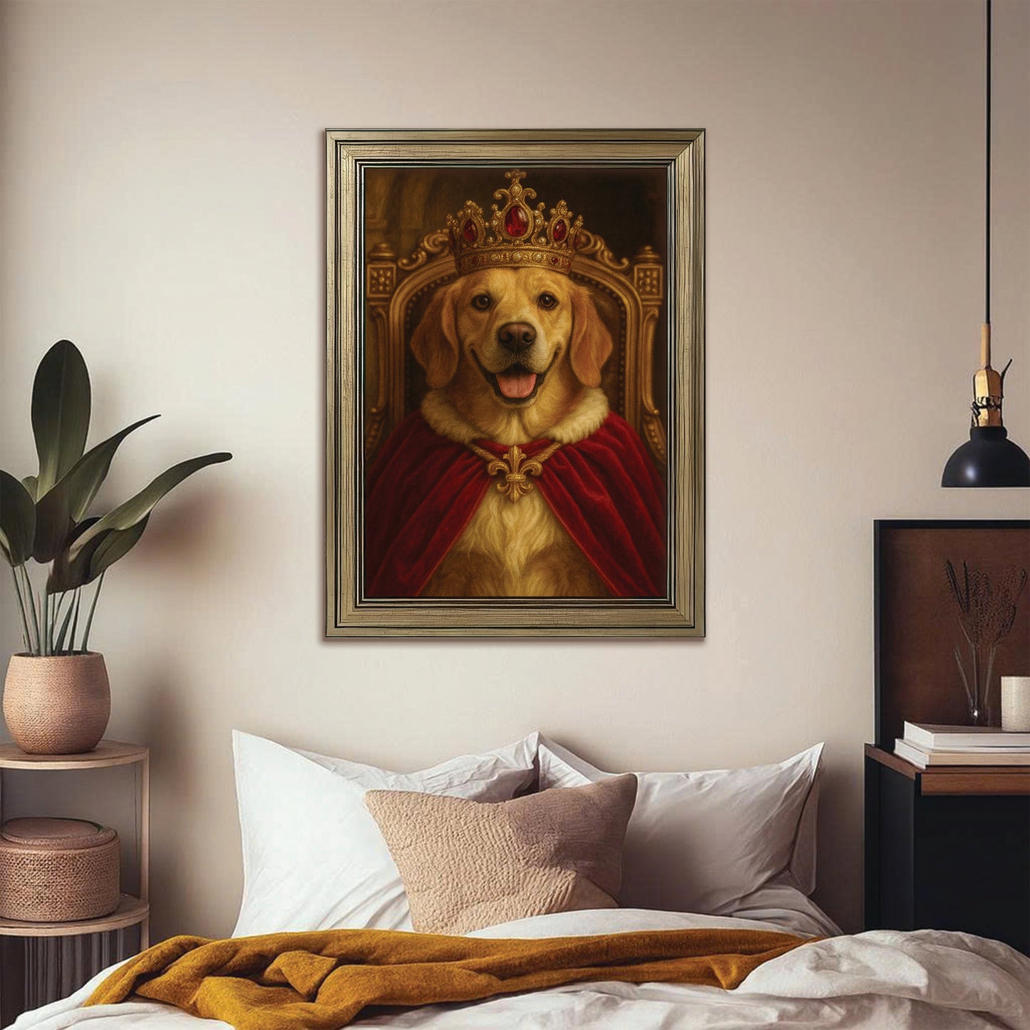 Custom Photo Royal Dog Potrait Canvas Framed Wall Art Gift For Dog Lovers