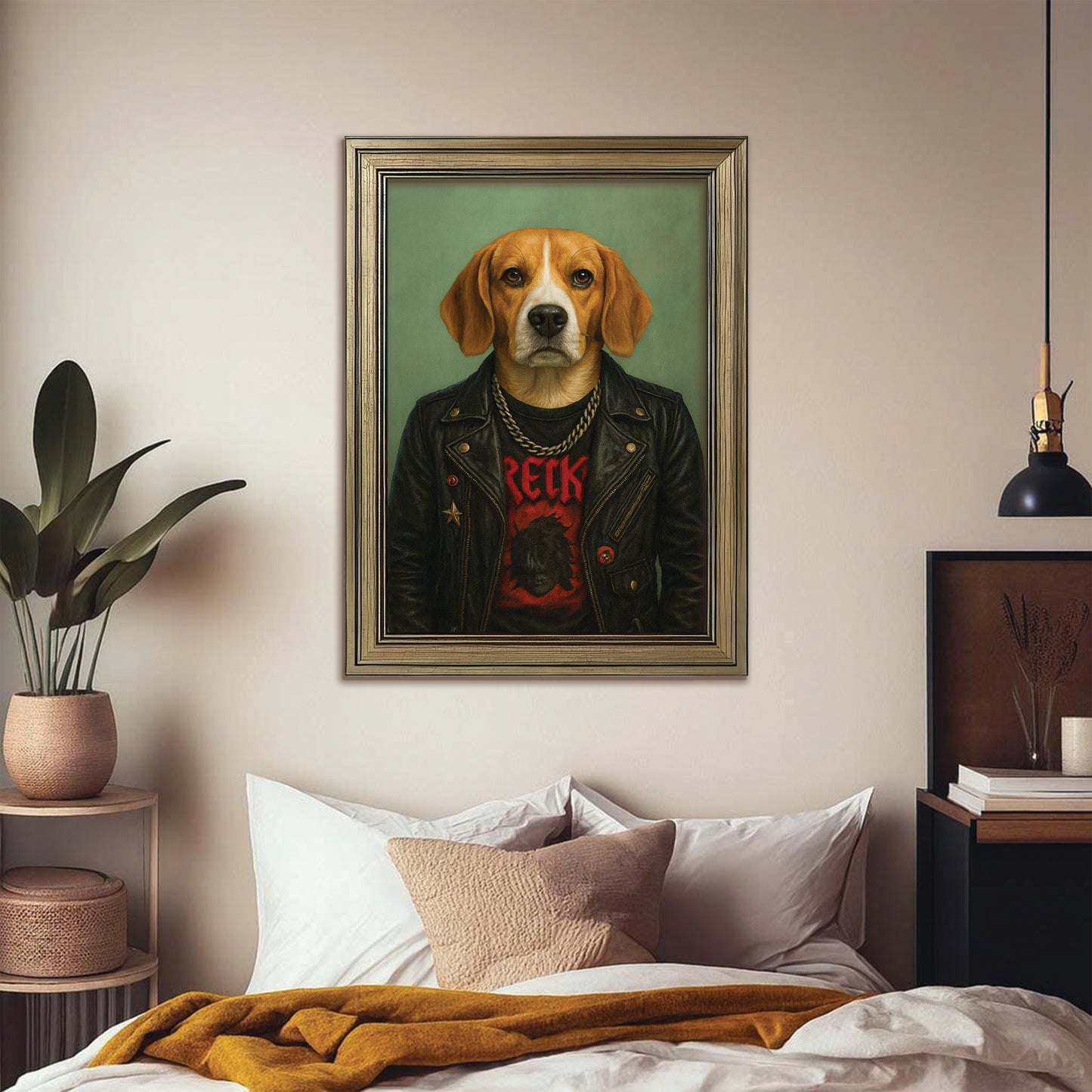 Custom Photo Rock n Roll Dog Canvas Framed Wall Art _ Gift For Dog Lovers