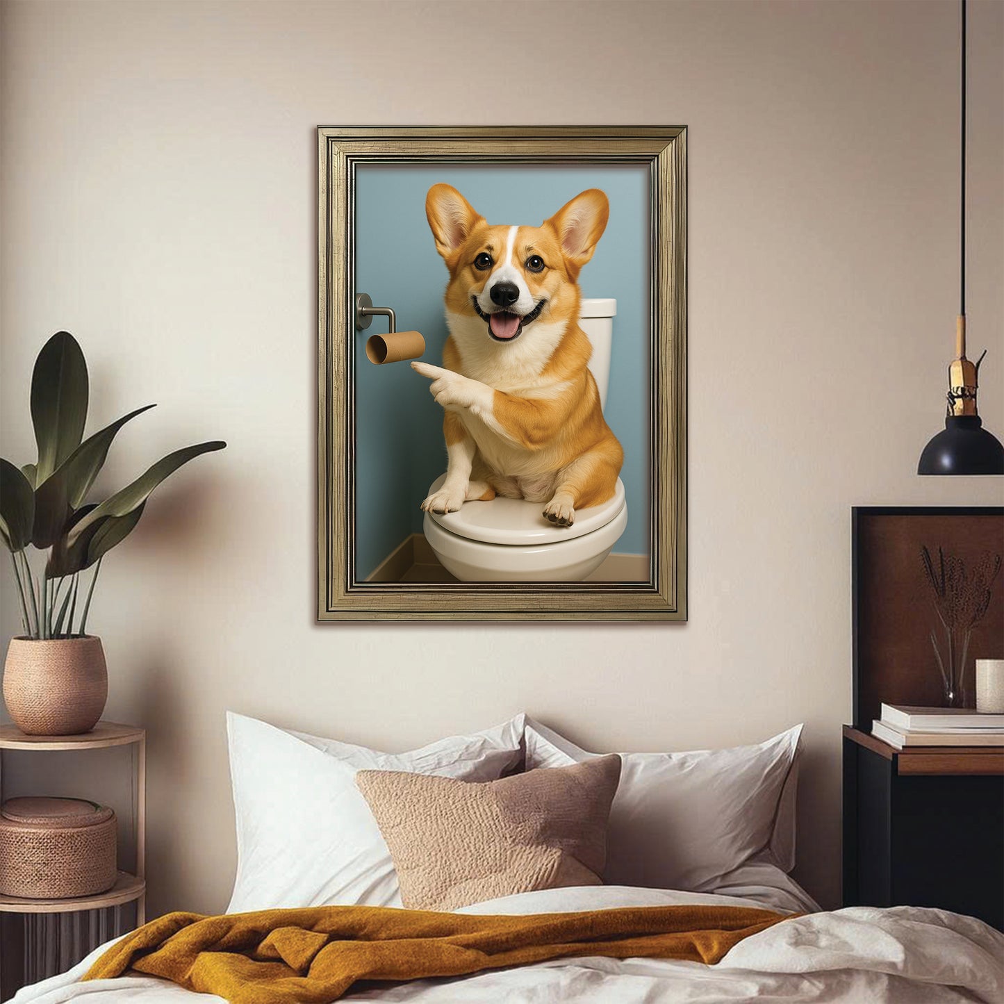 Custom Photo Dog Bathroom Style 33 Canvas Framed Wall Art Gift For Dog Lovers