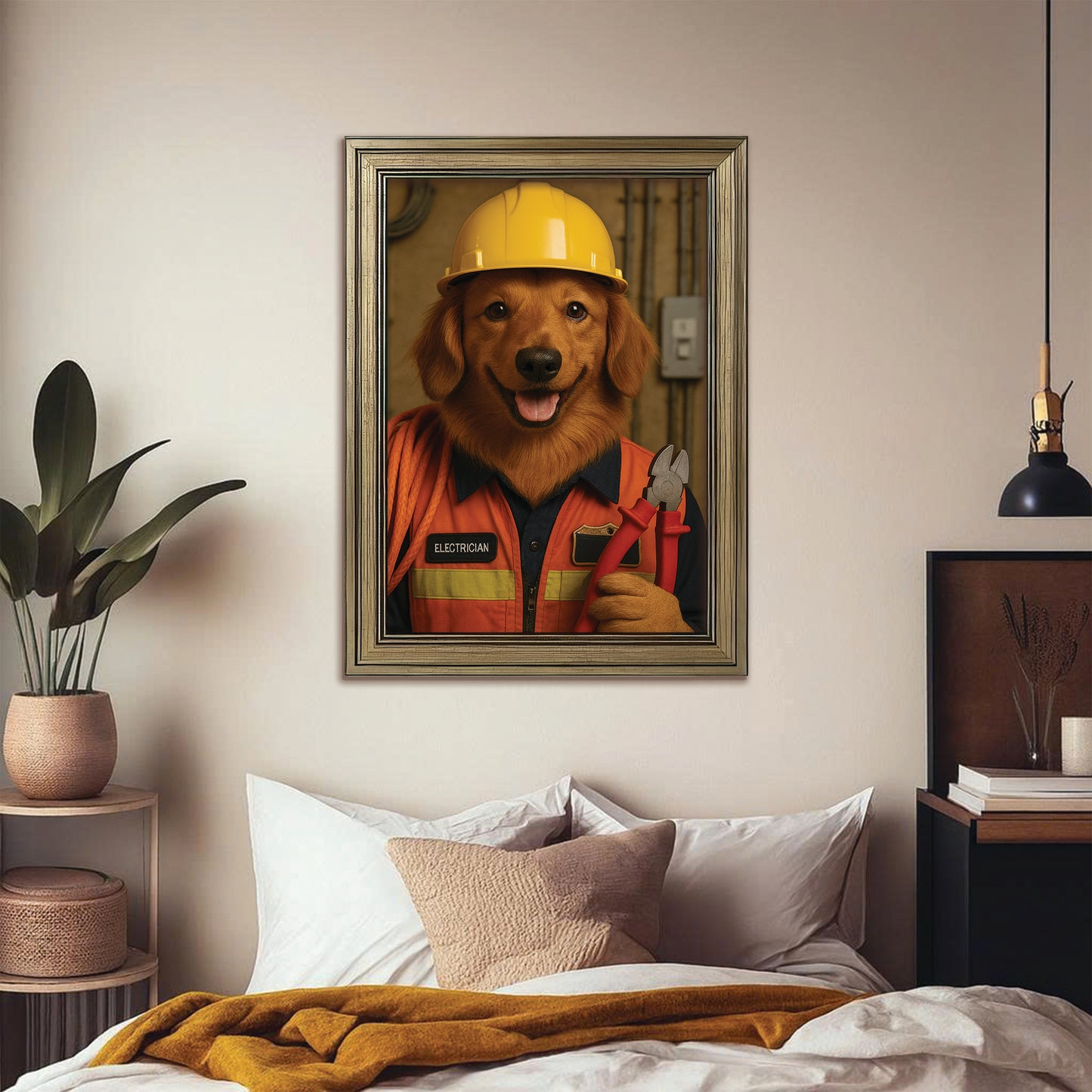 Custom Photo Electrician Dog Canvas Framed Wall Art Gift For Dog Lovers
