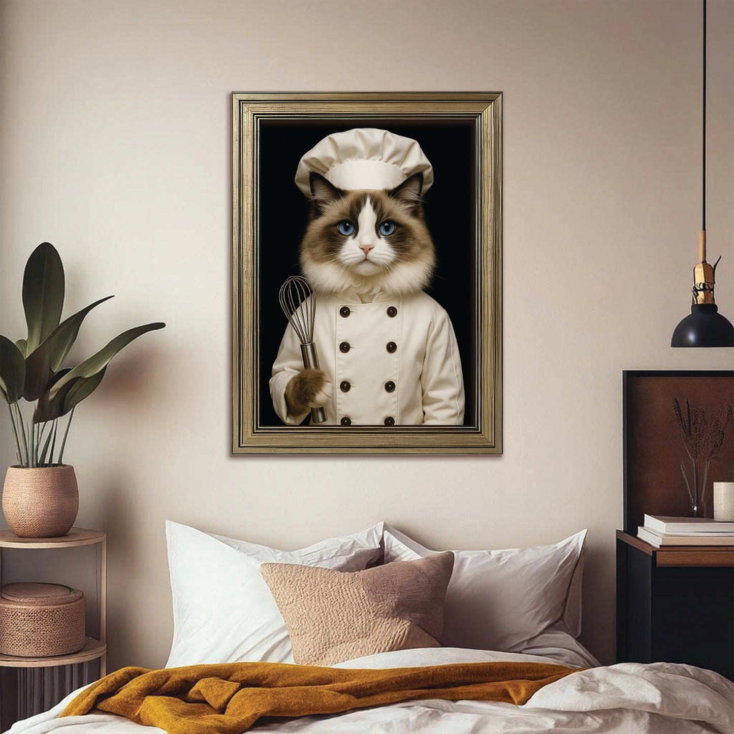 Custom Photo Cat Chef Canvas Framed Wall Art _ Gift For Cat Lovers
