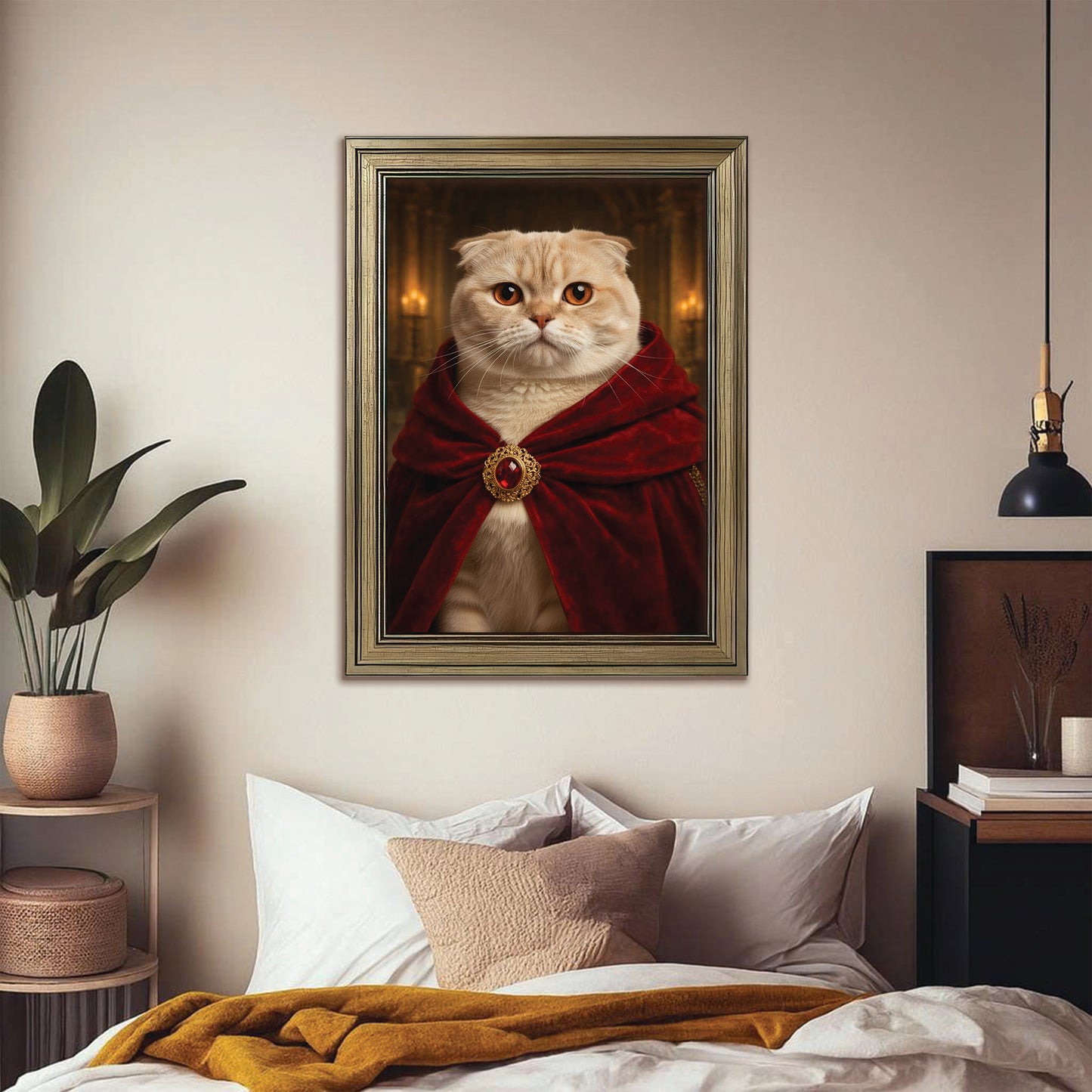 Custom Photo King Royal Cat Canvas Framed Wall Art Gift For Cat Lover