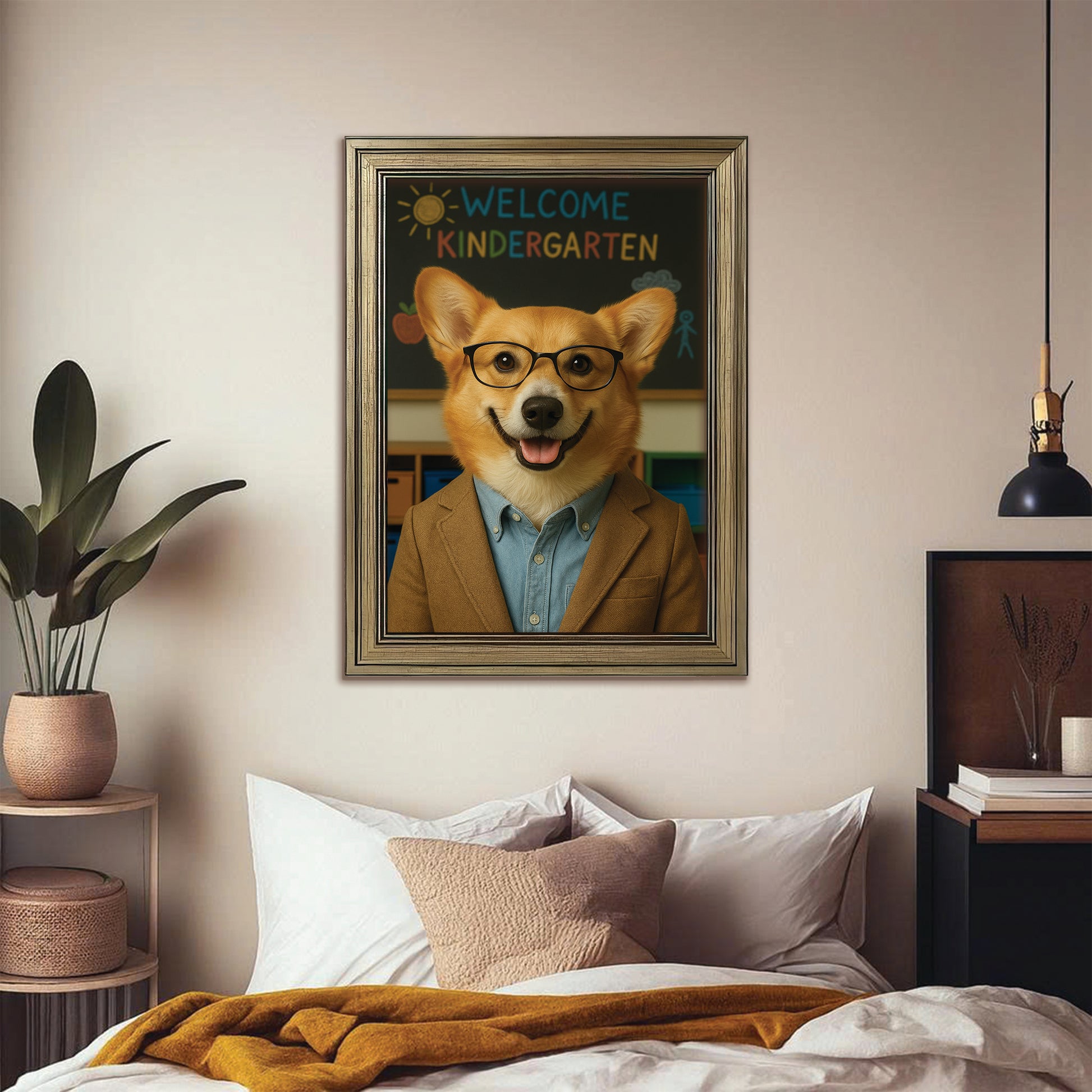 Custom Photo Kindergarten Teacher Canvas Framed Wall Art Gift For Dog Lovers