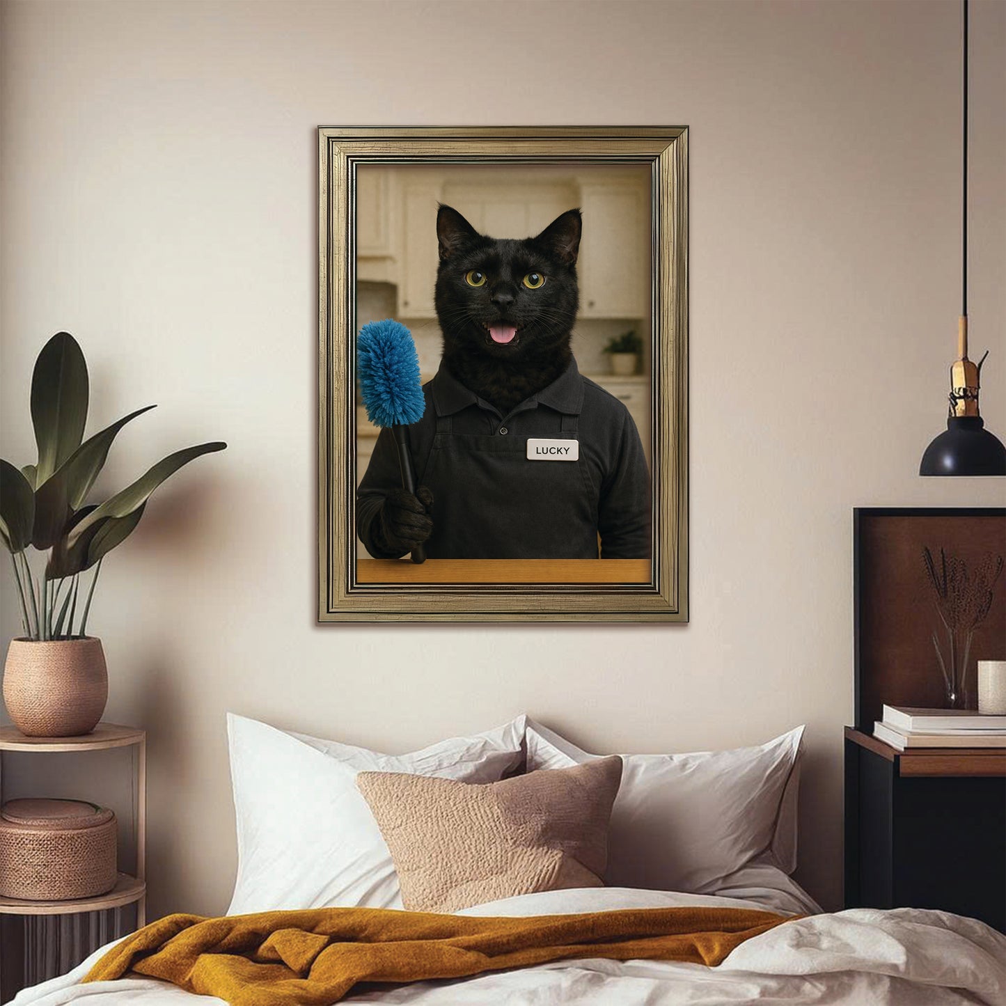 Custom Photo Housekeeper Cat Canvas Framed Wall Art  Gift For Cat Lovers