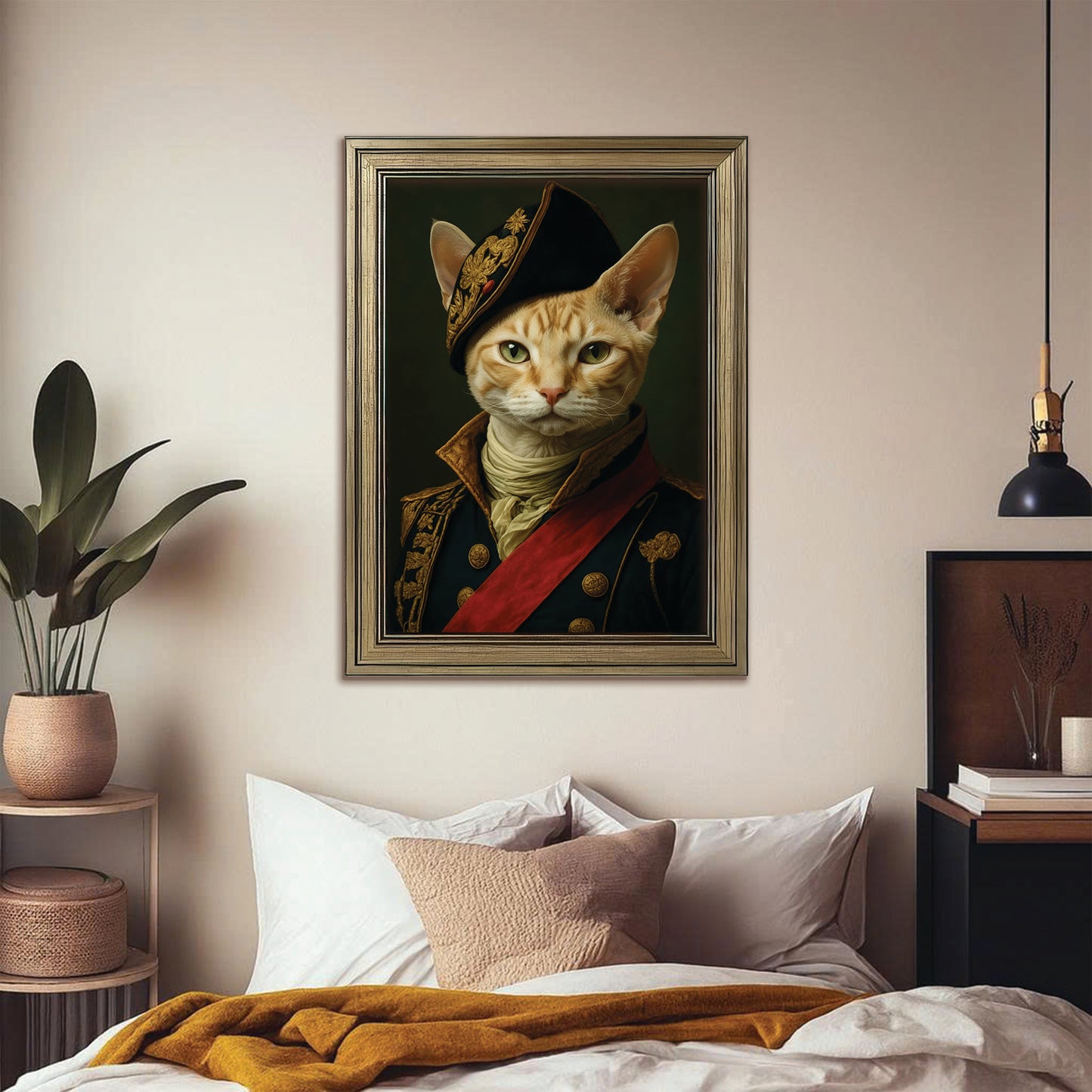 Custom Photo Portrait Royal Cat Canvas Framed Wall Art Gift For Cat Lovers