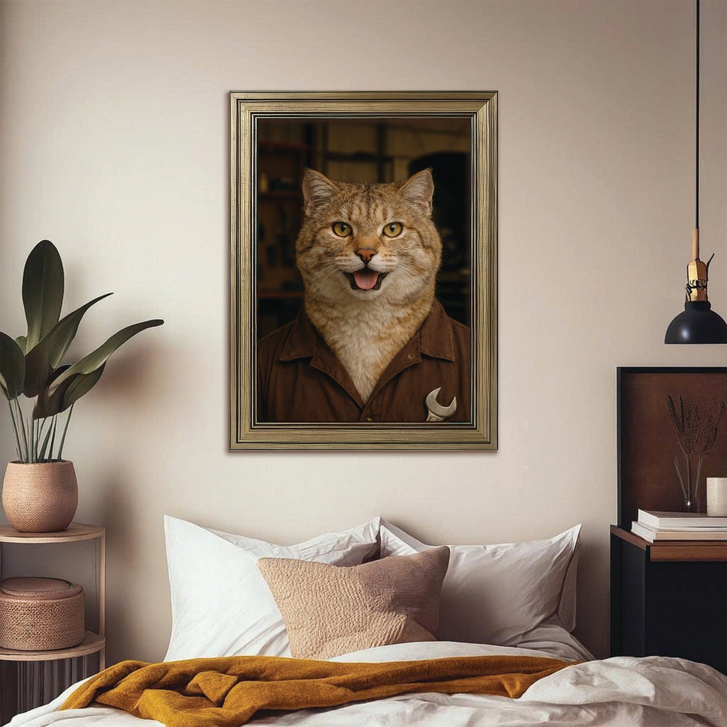 Custom Photo Mechanic Cat Canvas Framed Wall Art Gift For Cat Lovers
