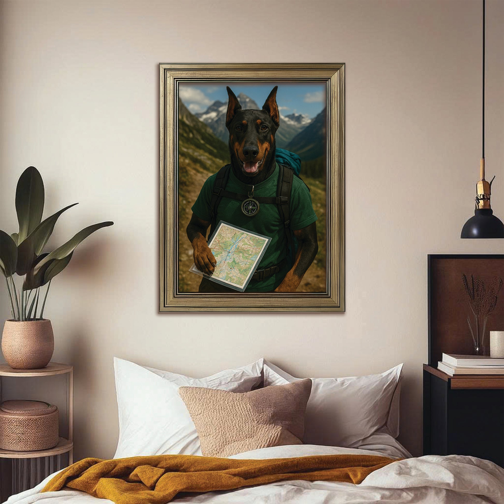 Custom Photo Explorer Hiking Dog Canvas Framed Wall Art Gift For Dog Lovers