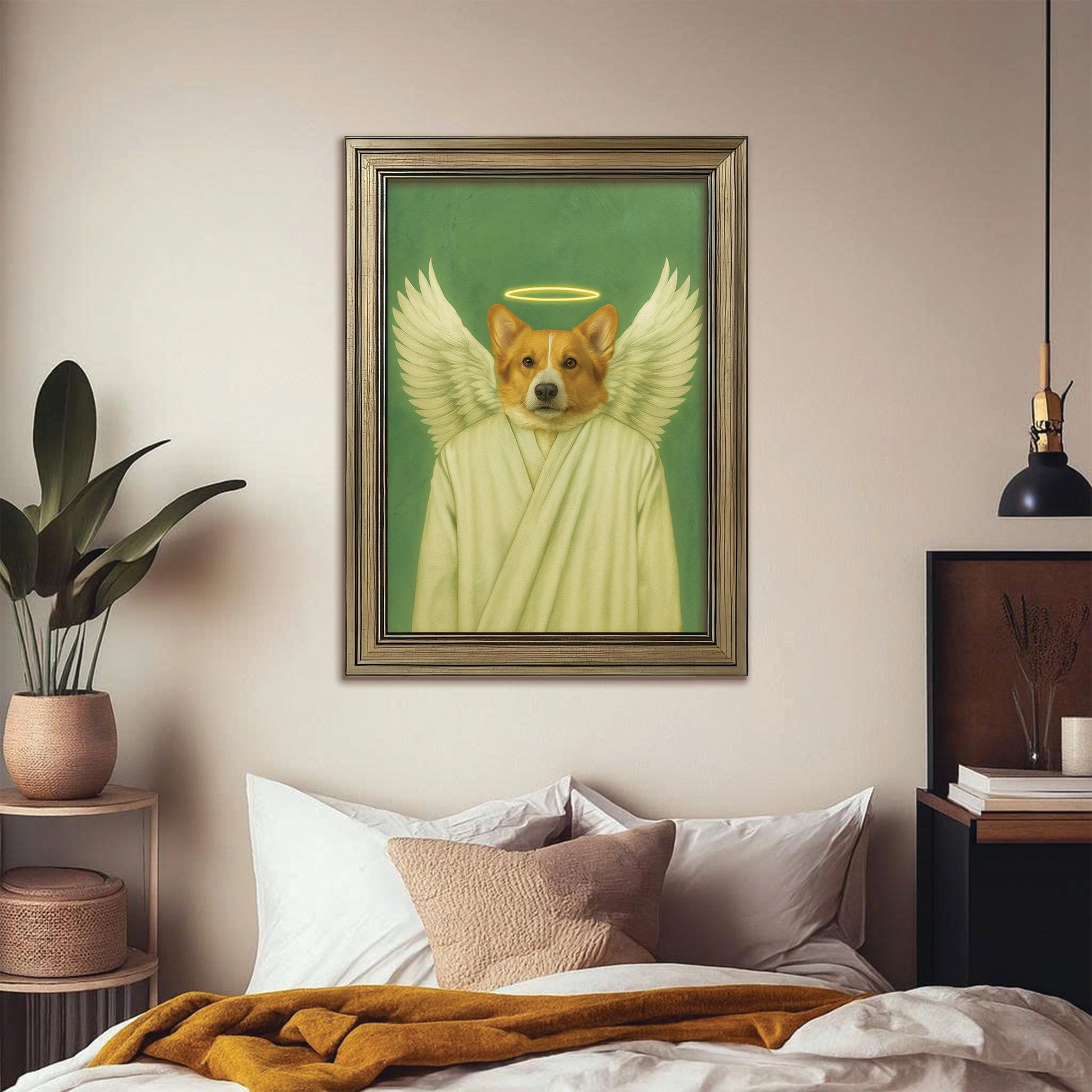 Custom Photo Angel Dog Canvas Framed Wall Art Memorial Gift For Dog