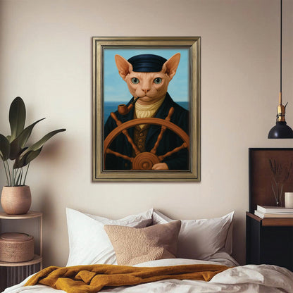 Custom Photo Sailor Cat Canvas Framed Wall Art Gift For Cat Lovers