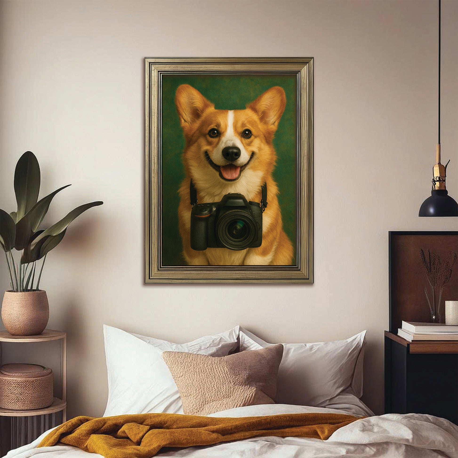 Custom Photo Photographer Dog Canvas Framed Wall Art Gift For Dog Lovers