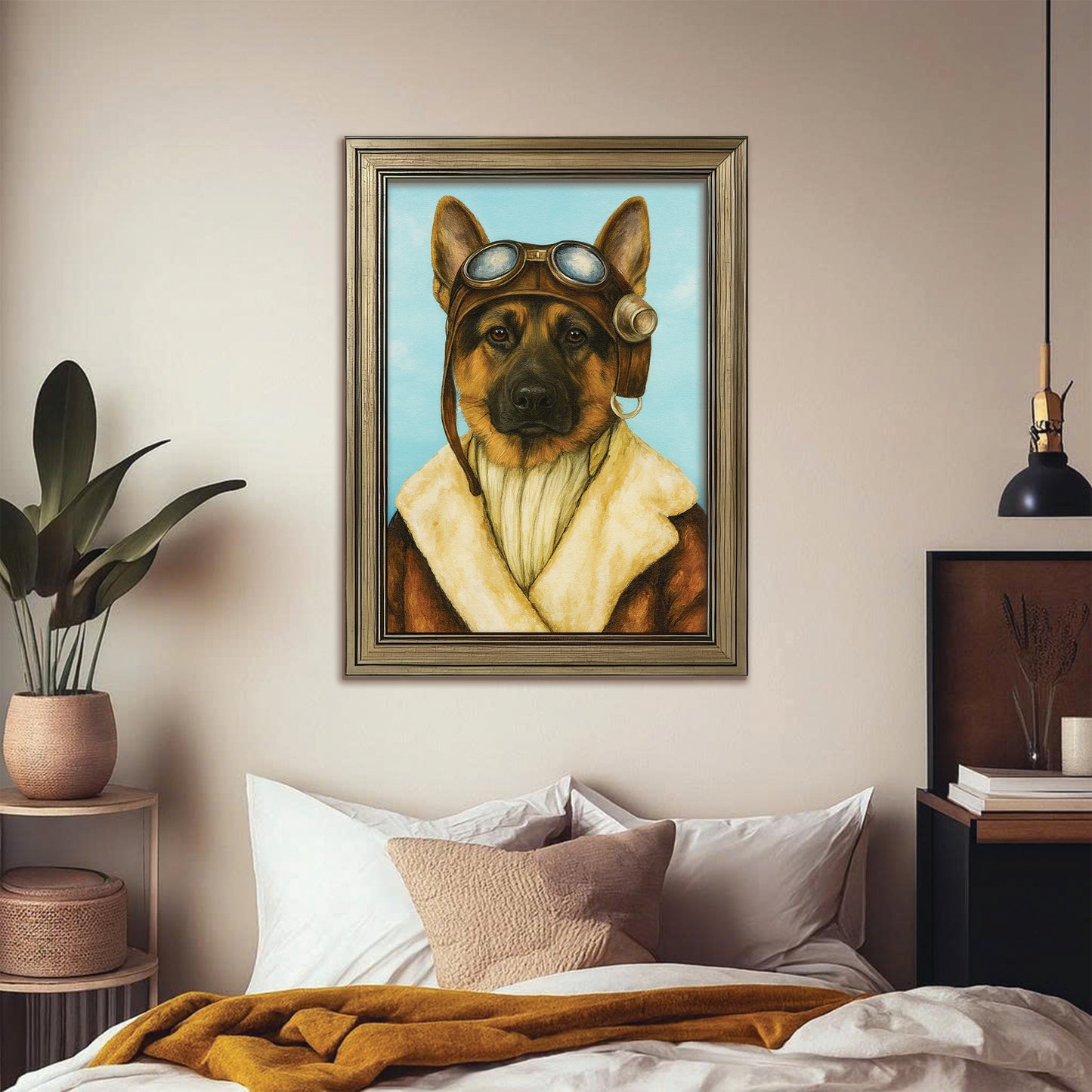 Custom Photo Portrait Pilot Canvas Framed Wall Art Gift For Dog Lovers