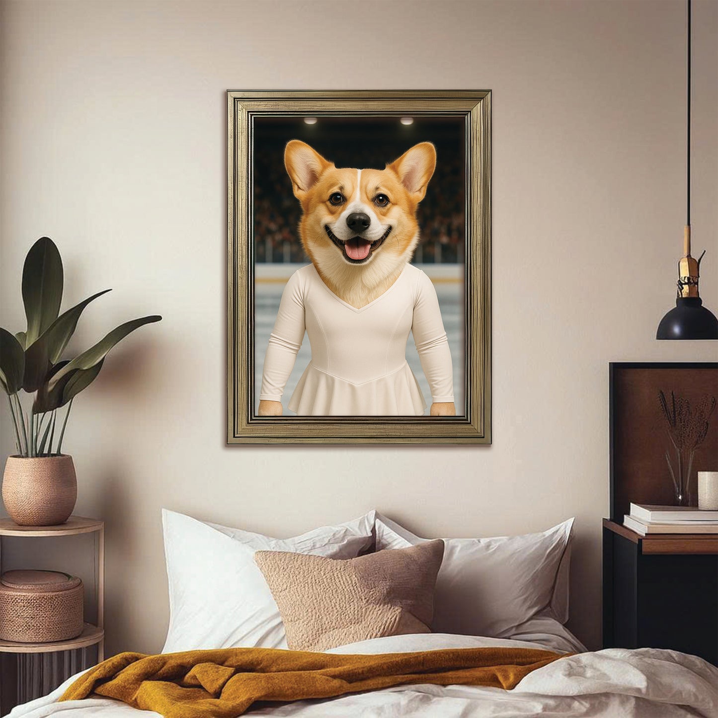 Custom Photo Ice Skater Dog Canvas Framed Wall Art Gift For Dog Lovers