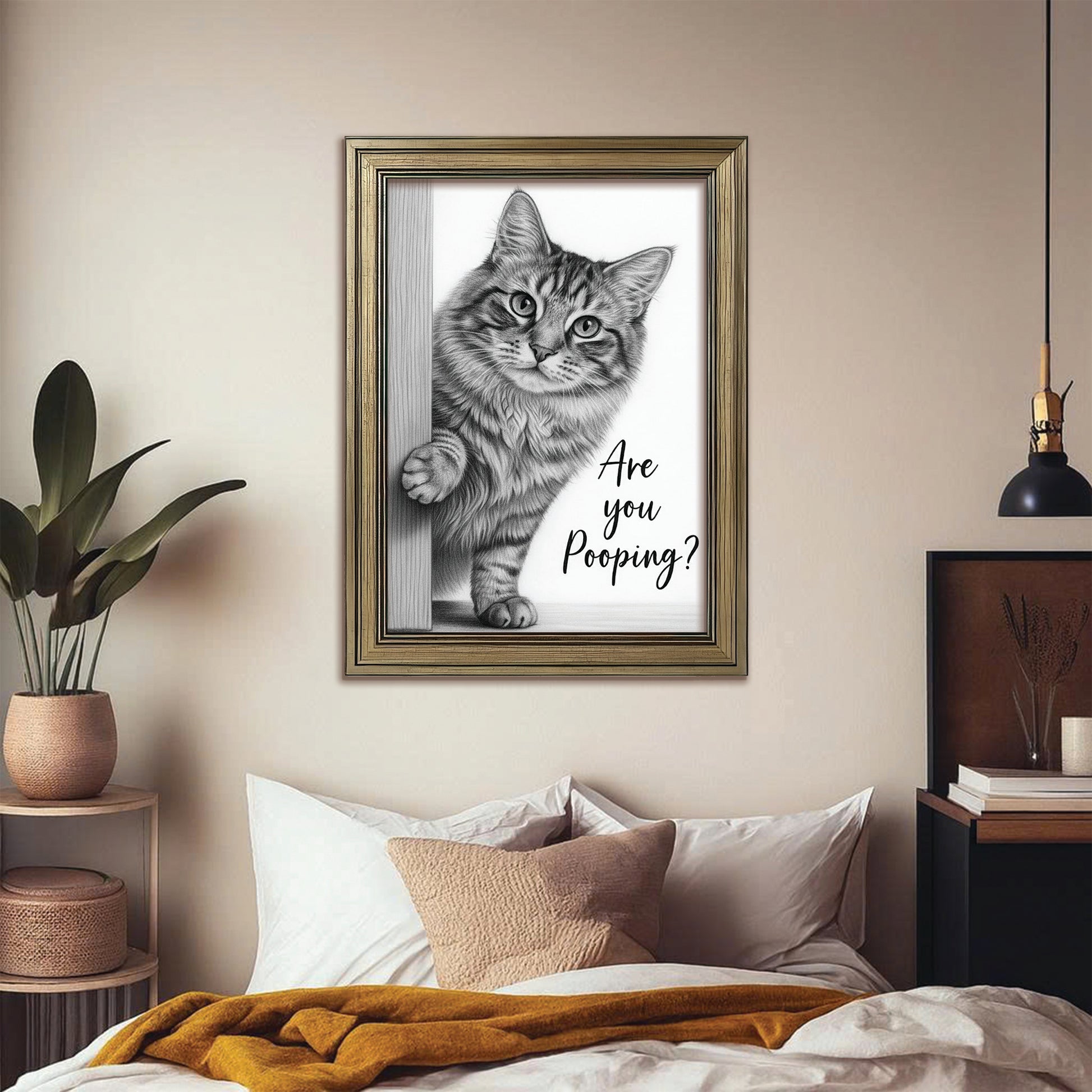 Custom Photo Cat Bathroom Canvas Framed Wall Art Gift For Cat Lover