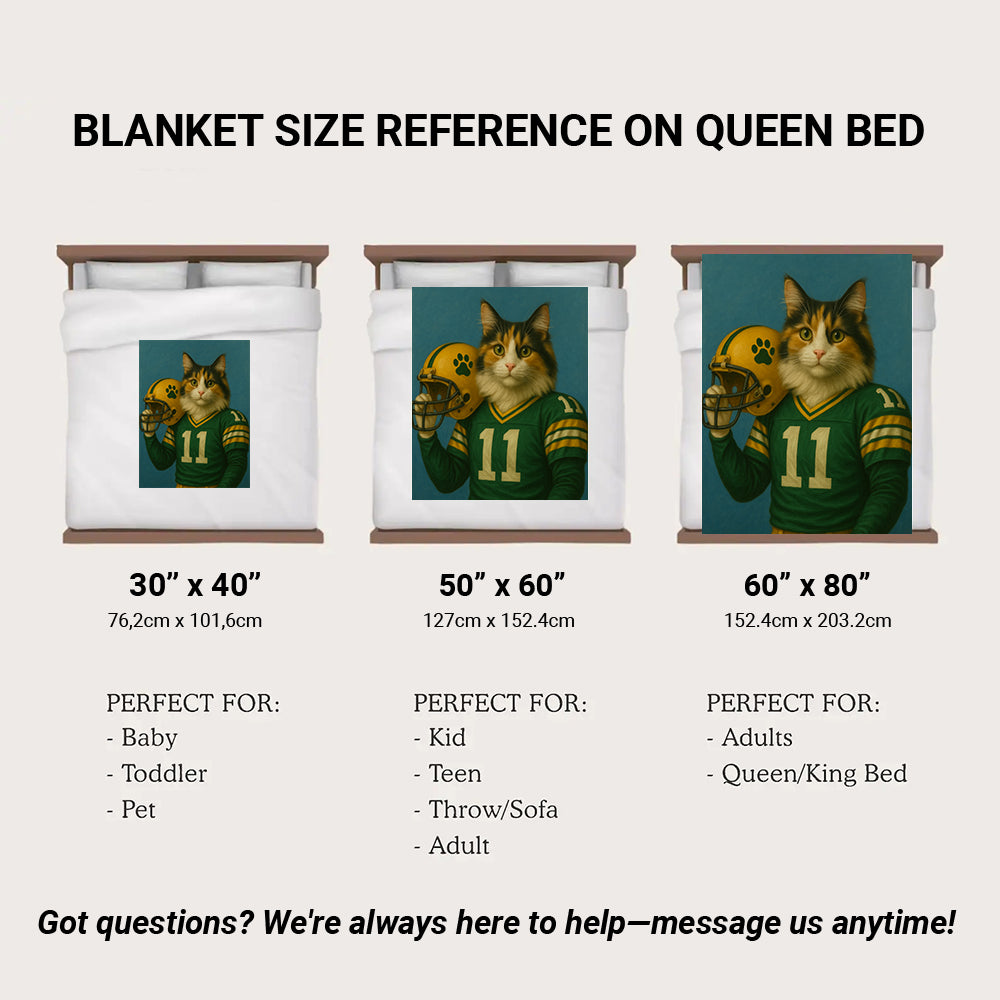 Custom Cat Photo Football Player Blanket