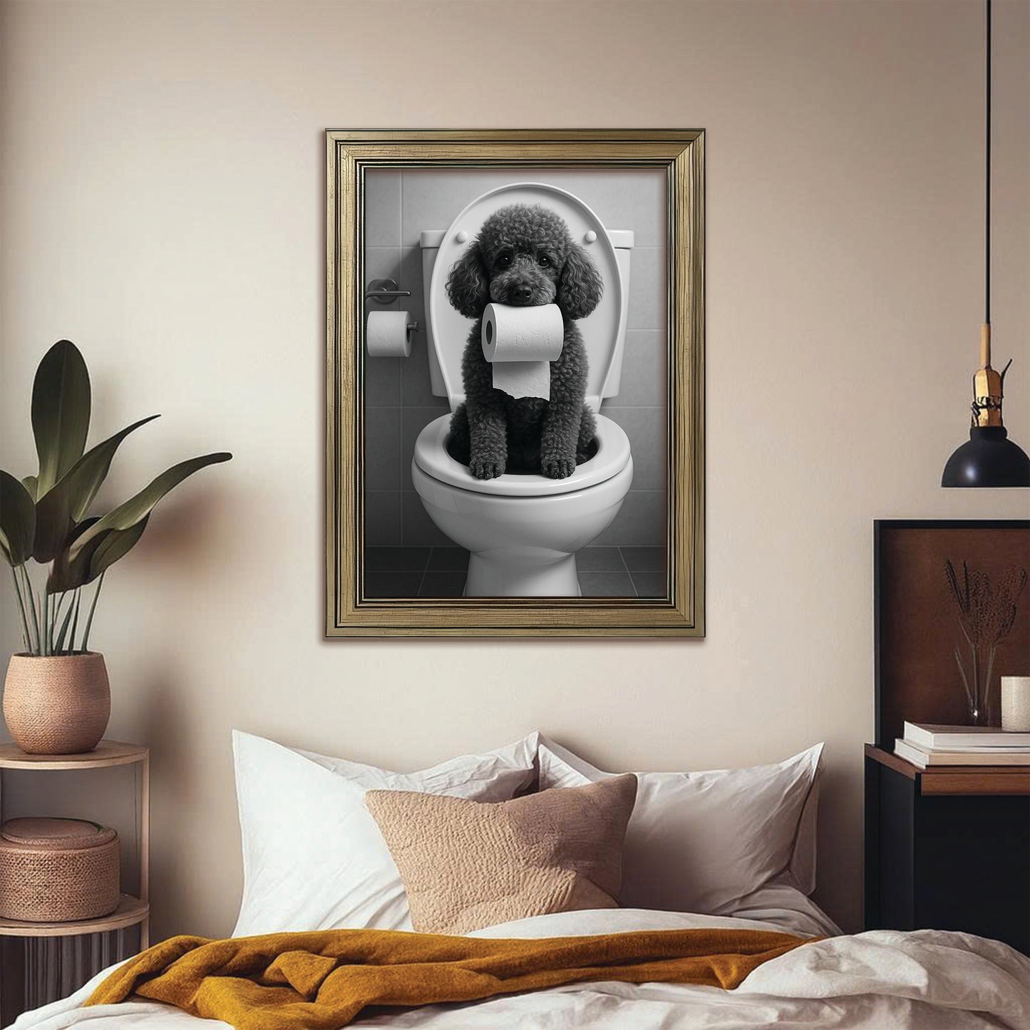 Custom Photo Dog Bathroom Style 5 Canvas Framed Wall Art Gift For Dog Lovers