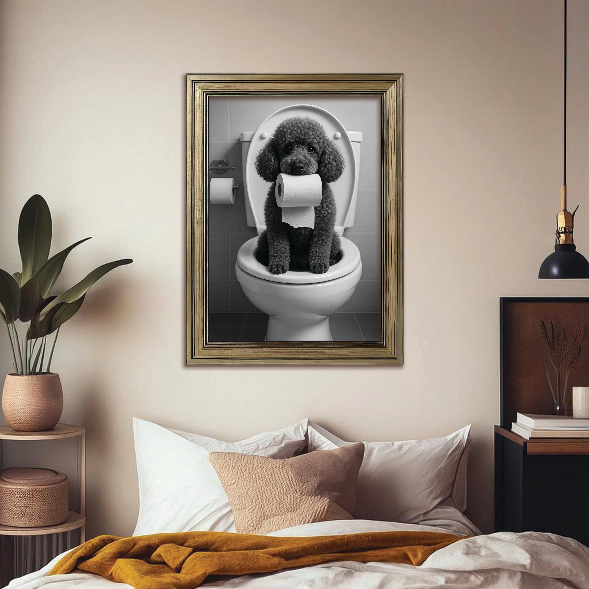 Custom Photo Dog Bathroom Style 5 Canvas Framed Wall Art Gift For Dog Lovers