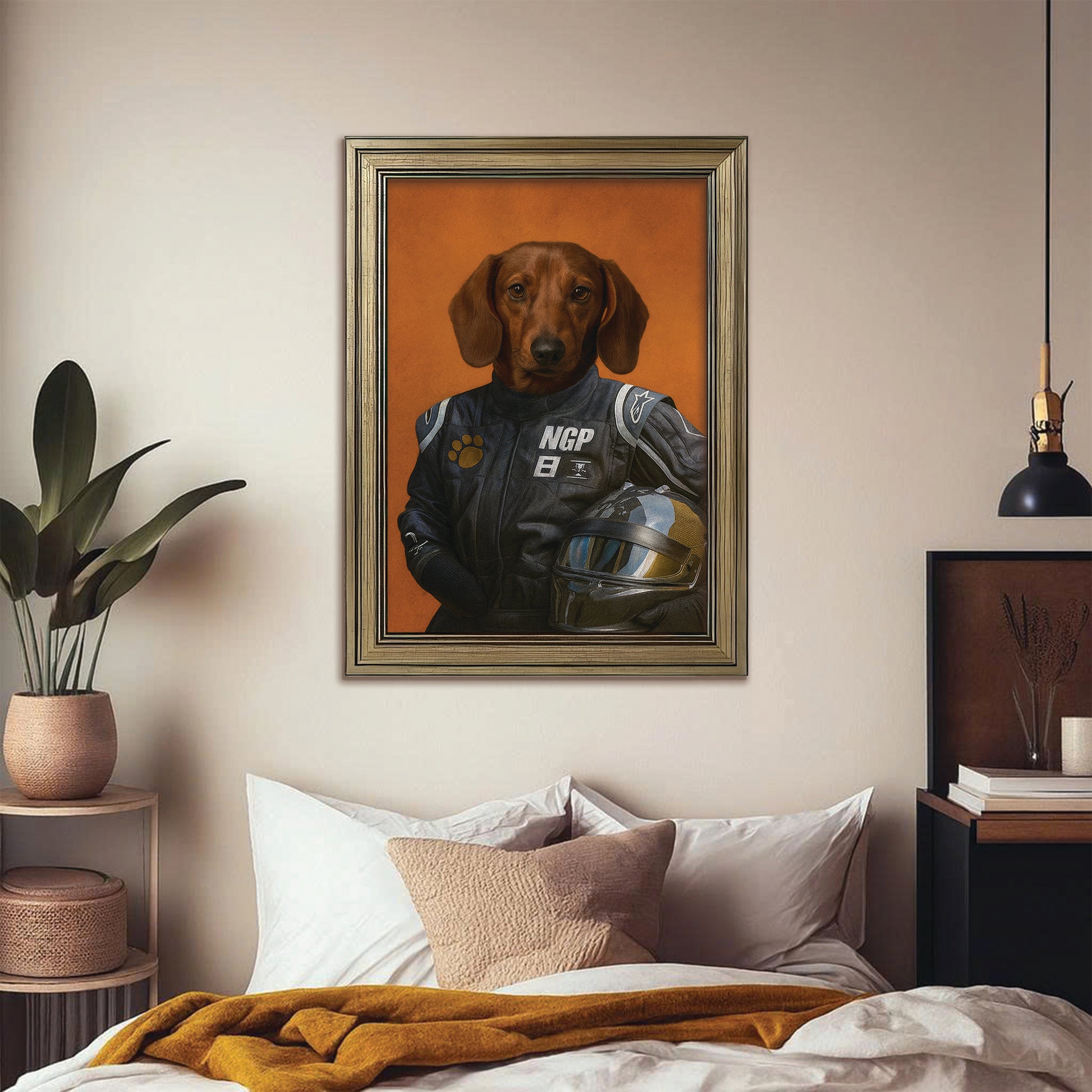 Custom Photo Dog Racer Canvas Framed Wall Art Gift For Dog Lovers