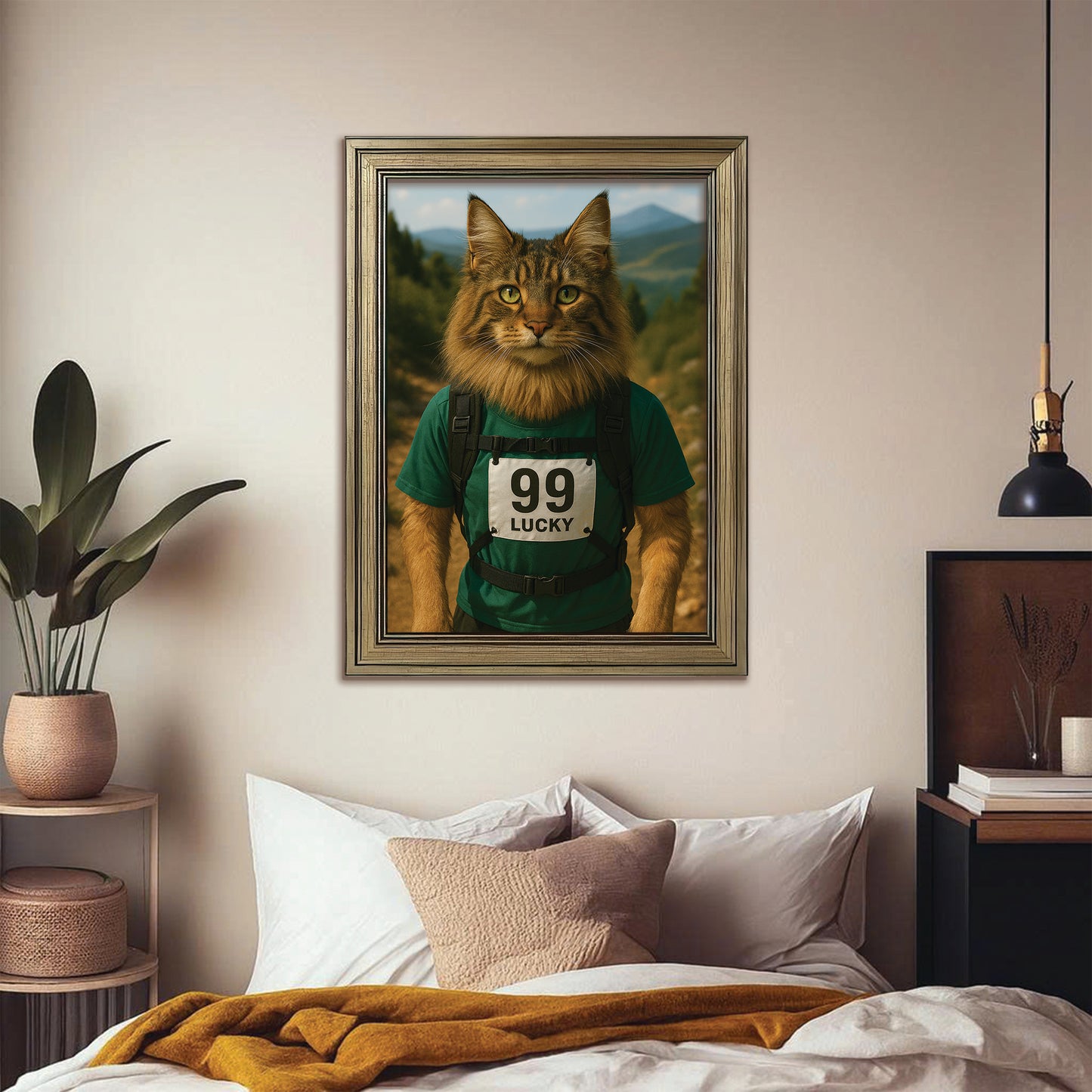 Custom Photo Trail Runner Cat Canvas Framed Wall Art Gift For Cat Lovers