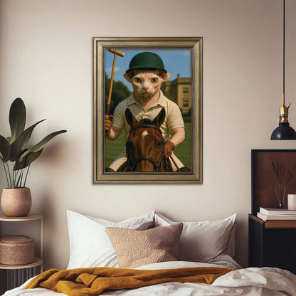 Custom Photo Polo Sport Cat Canvas Framed Wall Art Gift For Cat Lovers