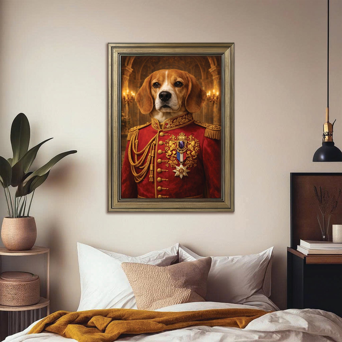 Custom Photo Royal King Dog Style 02 Canvas Framed Wall Art Gift For Dog Lovers