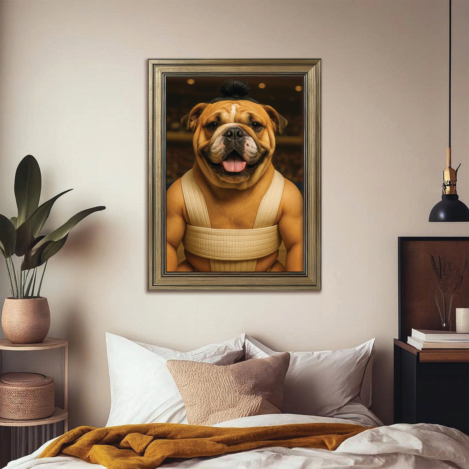 Custom Photo Sumo Dog Canvas Framed Wall Art Gift For Dog Lovers