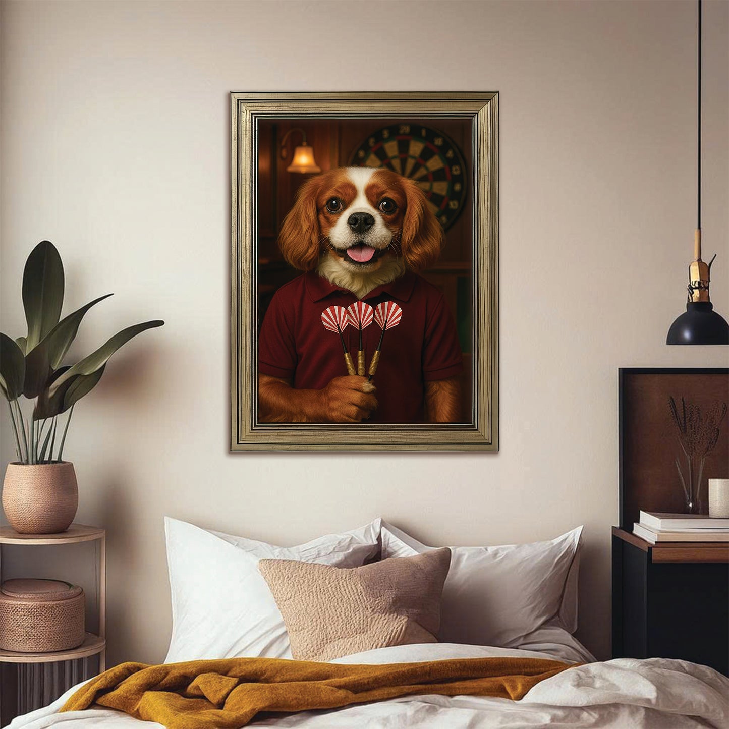 Custom Photo Dart Player Dog Canvas Framed Wall Art Gift For Dog Lovers