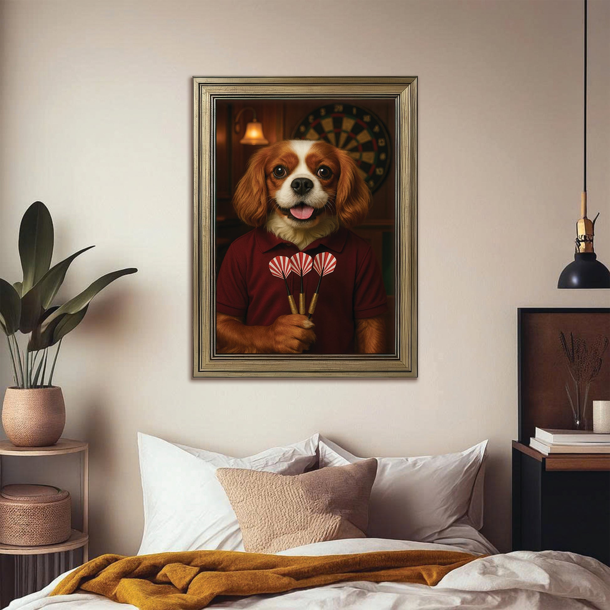Custom Photo Dart Player Dog Canvas Framed Wall Art Gift For Dog Lovers